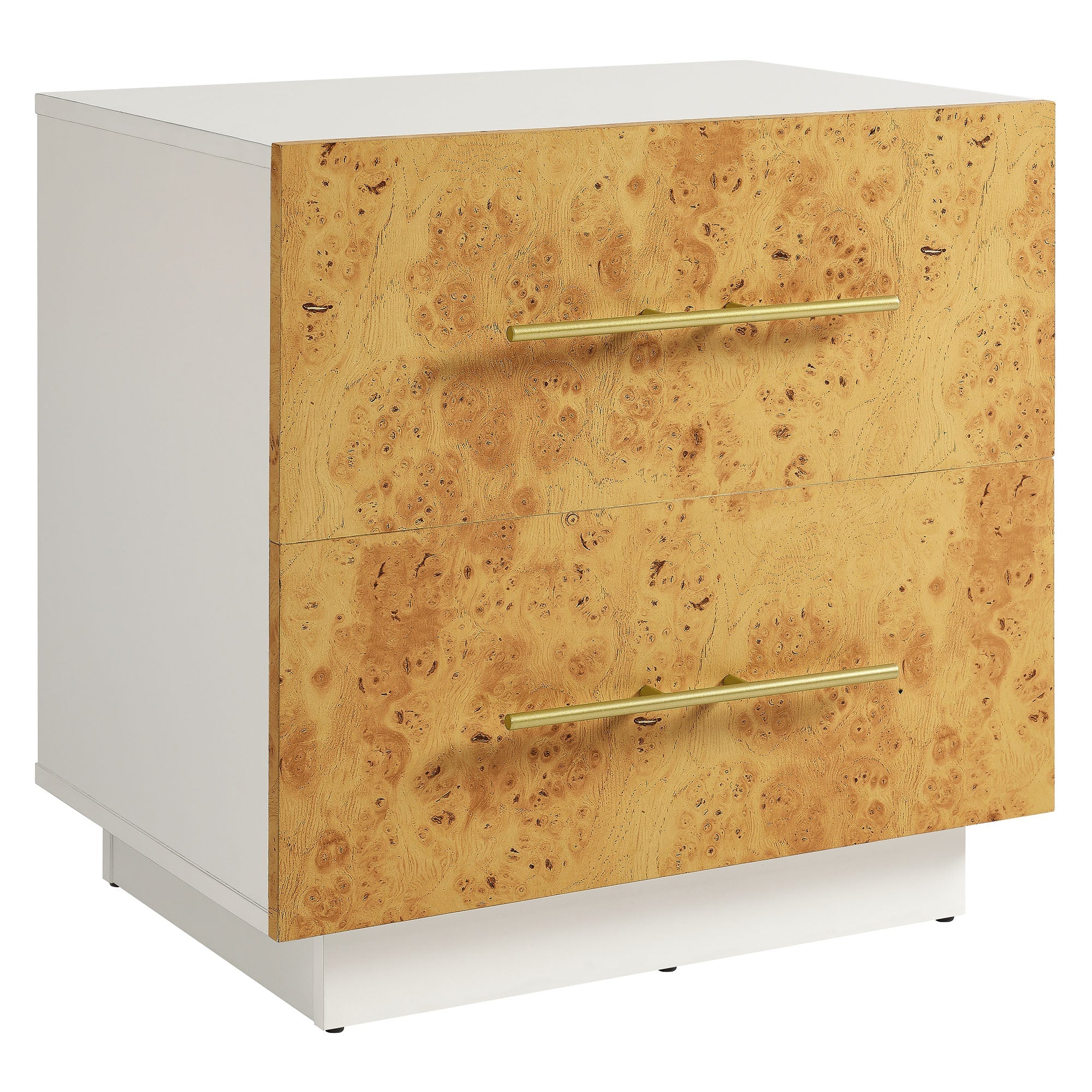 Abel 2-Drawer Burl Wood Nightstand, White Bleached Burl