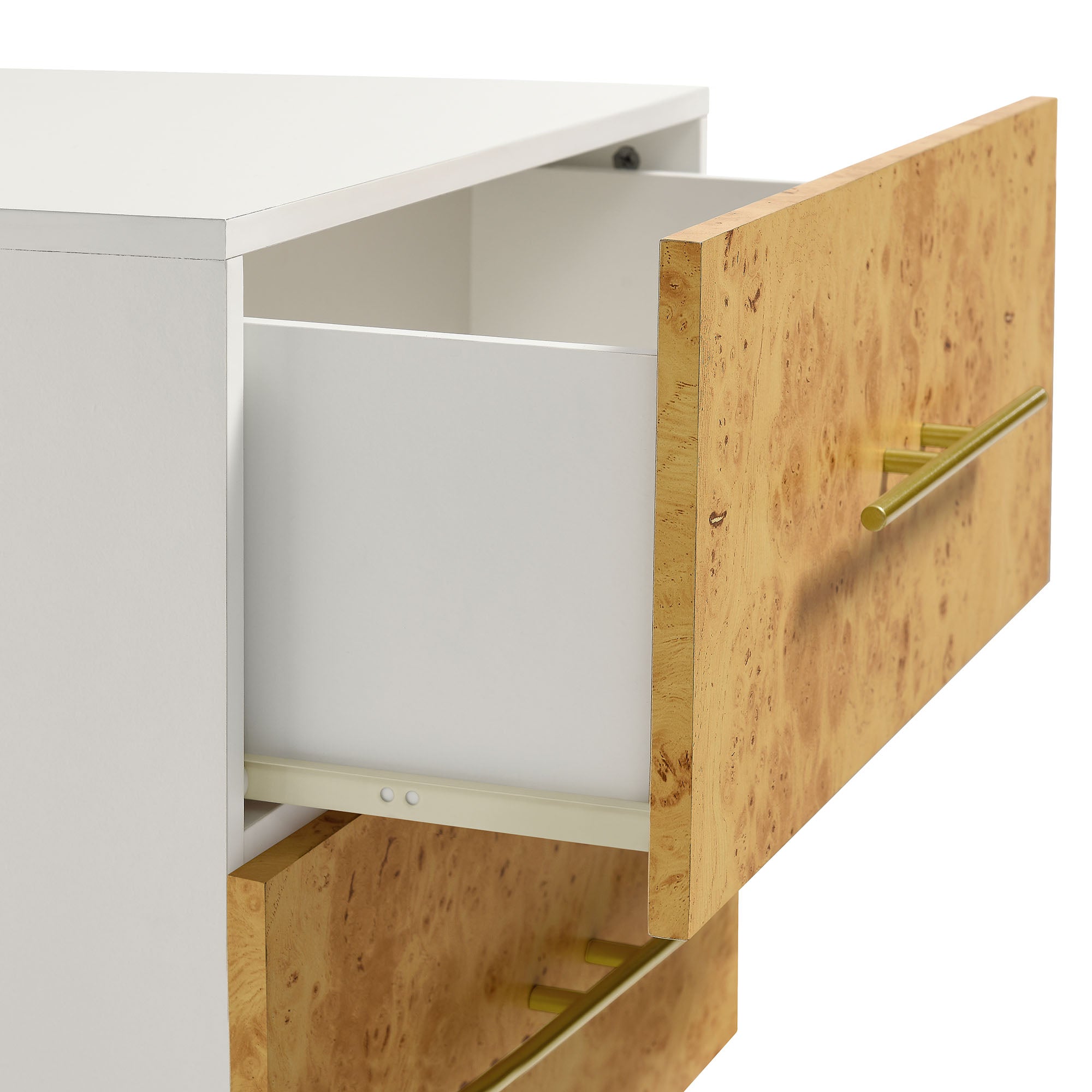 Abel 2-Drawer Burl Wood Nightstand, White Bleached Burl