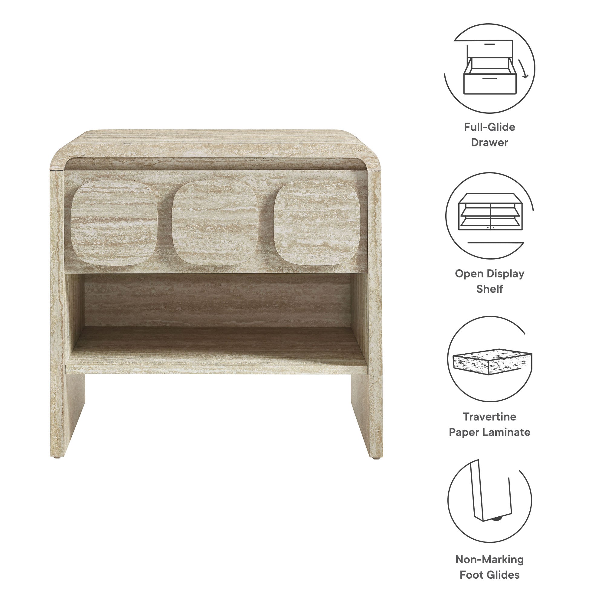 Toscana 1-Drawer Nightstand, Travertine