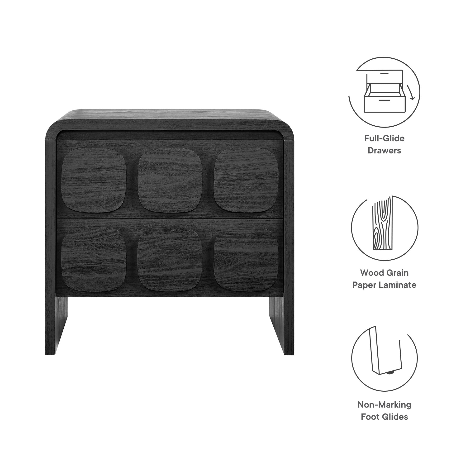 Toscana 2-Drawer Nightstand, Black