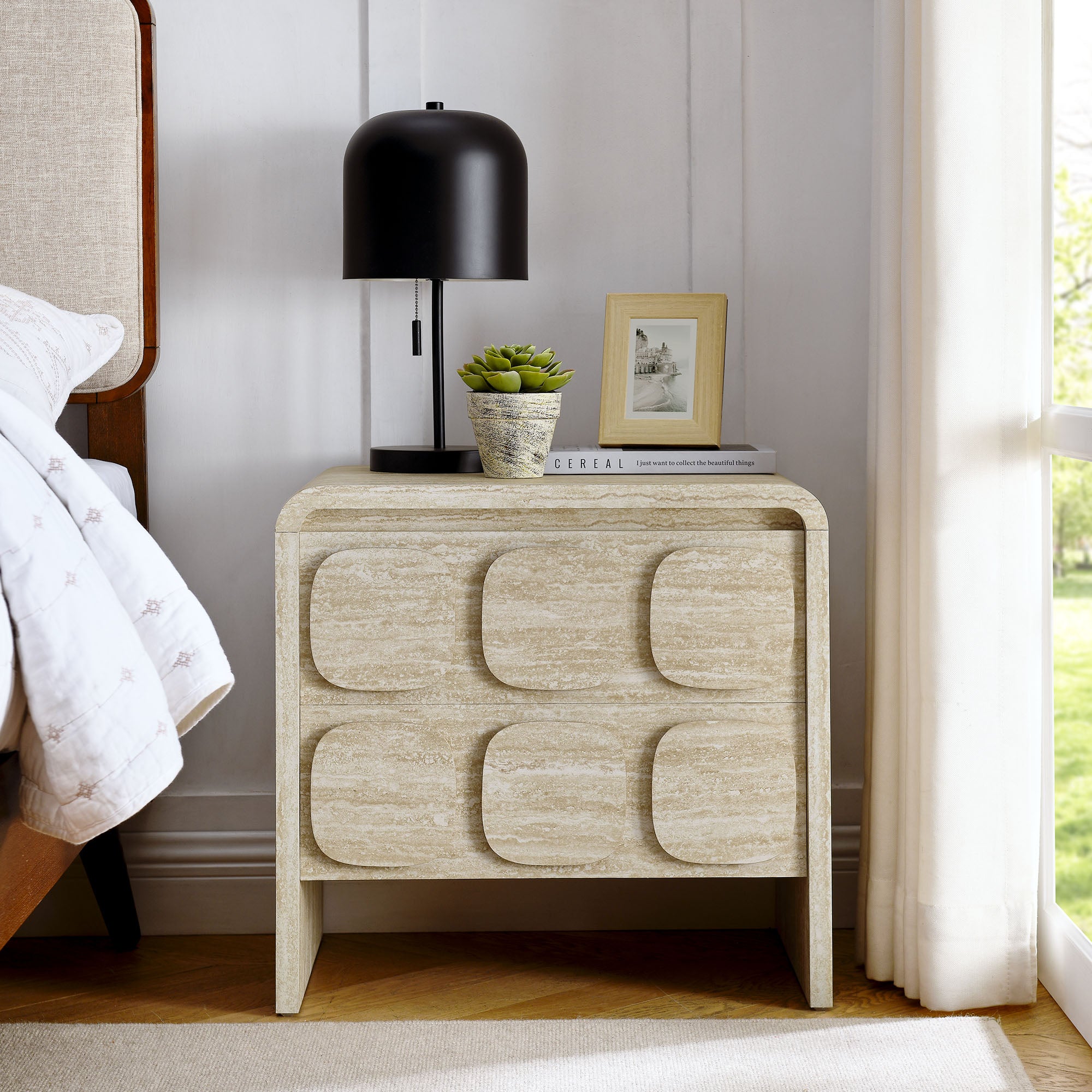 Toscana 2-Drawer Nightstand, Travertine