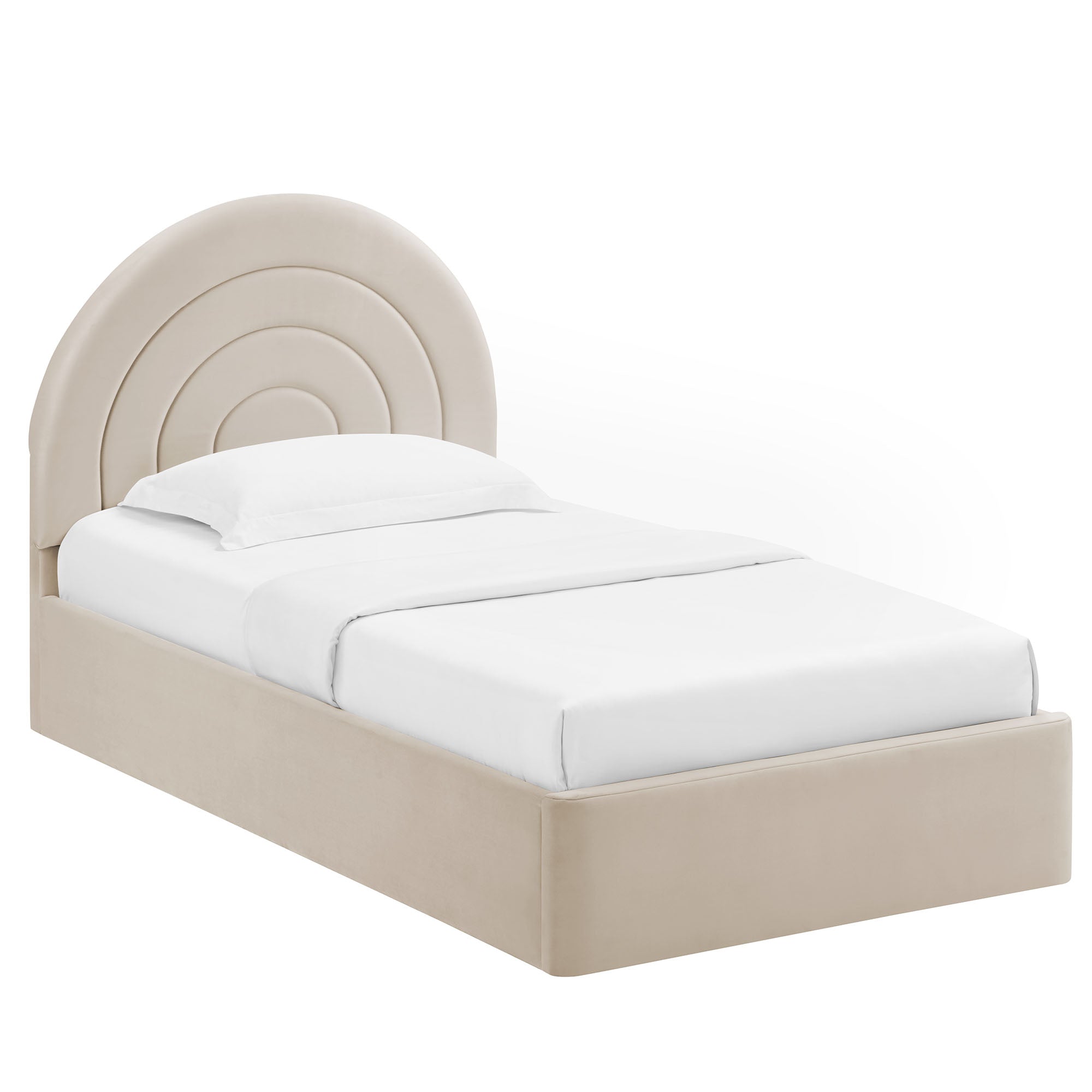 Solana Arched Performance Velvet Twin Platform Bed, Almond
