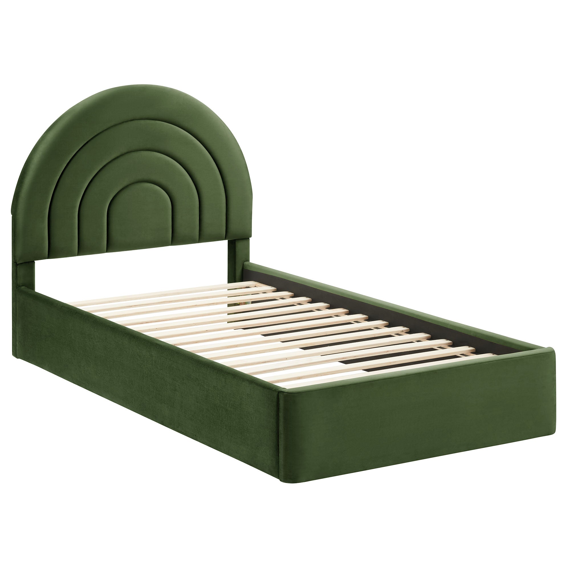 Solana Arched Performance Velvet Twin Platform Bed, Moss Green