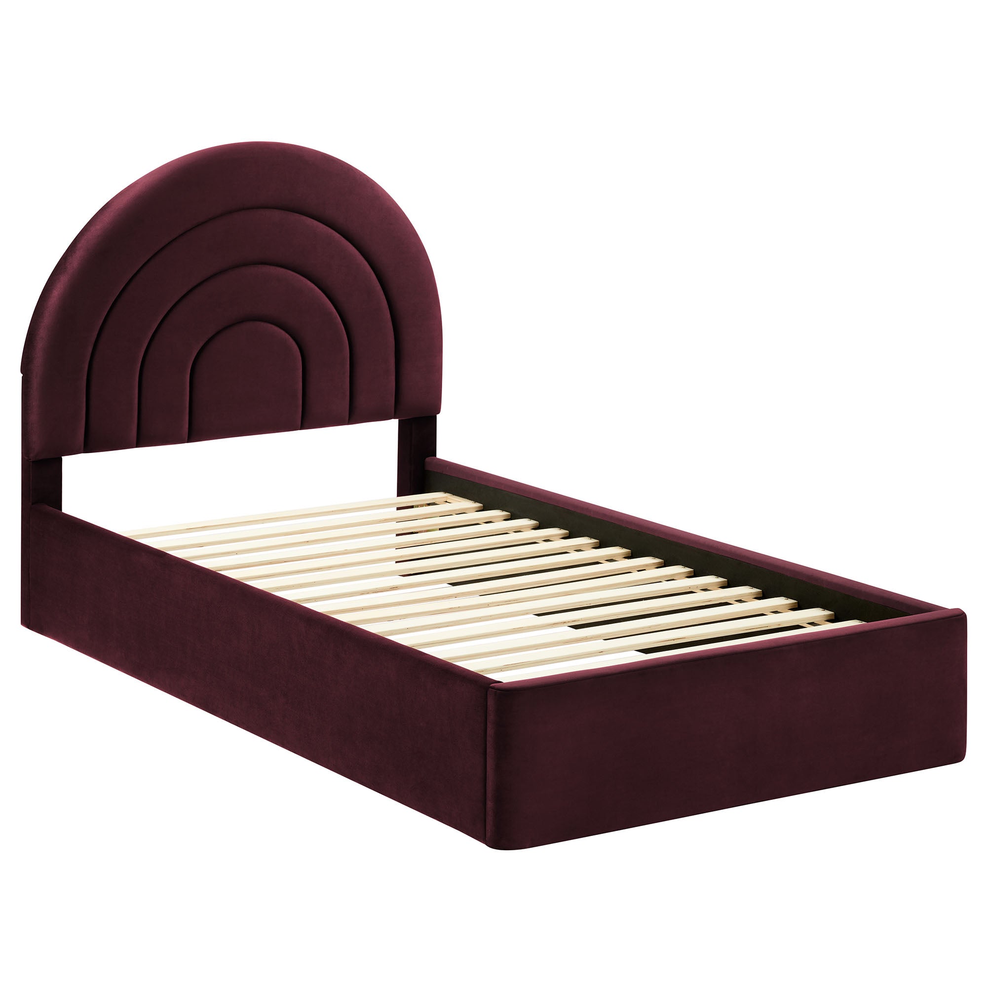 Solana Arched Performance Velvet Twin Platform Bed, Mulberry