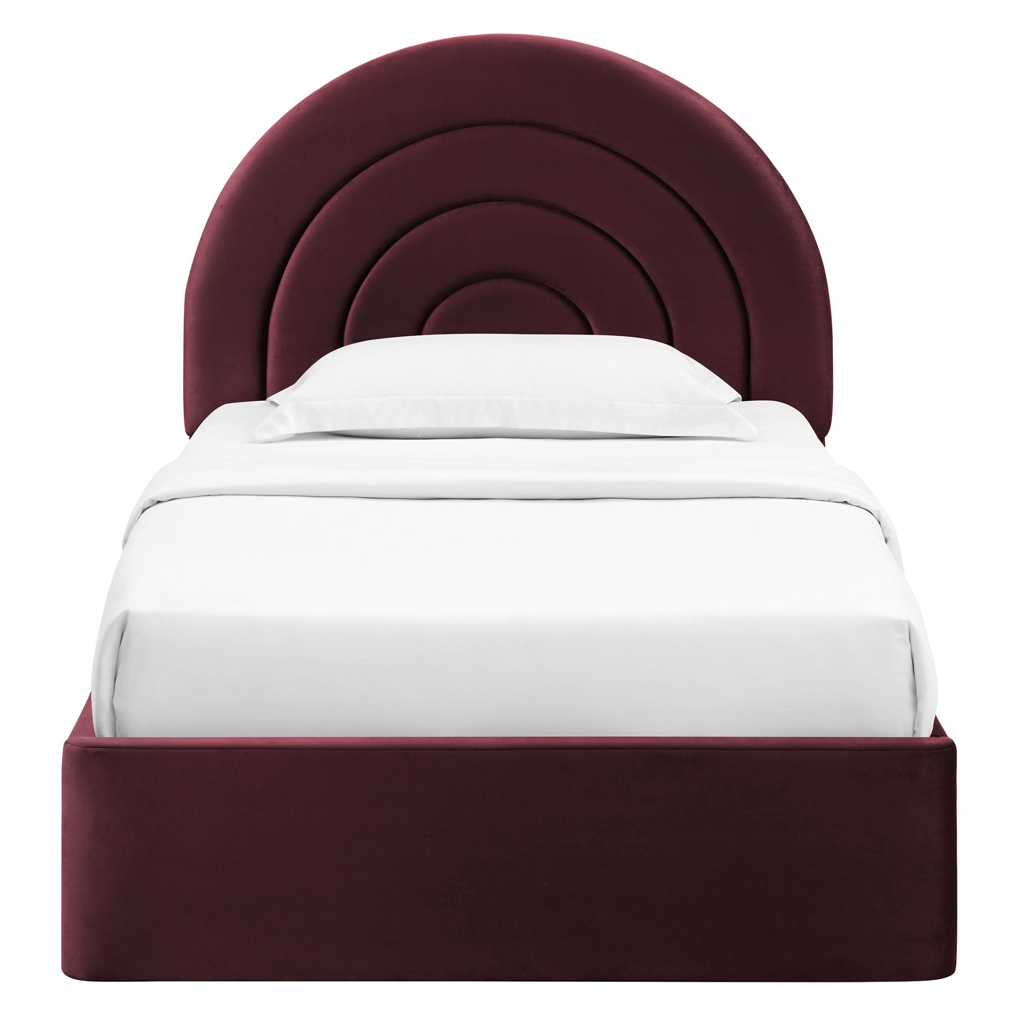 Solana Arched Performance Velvet Twin Platform Bed, Mulberry