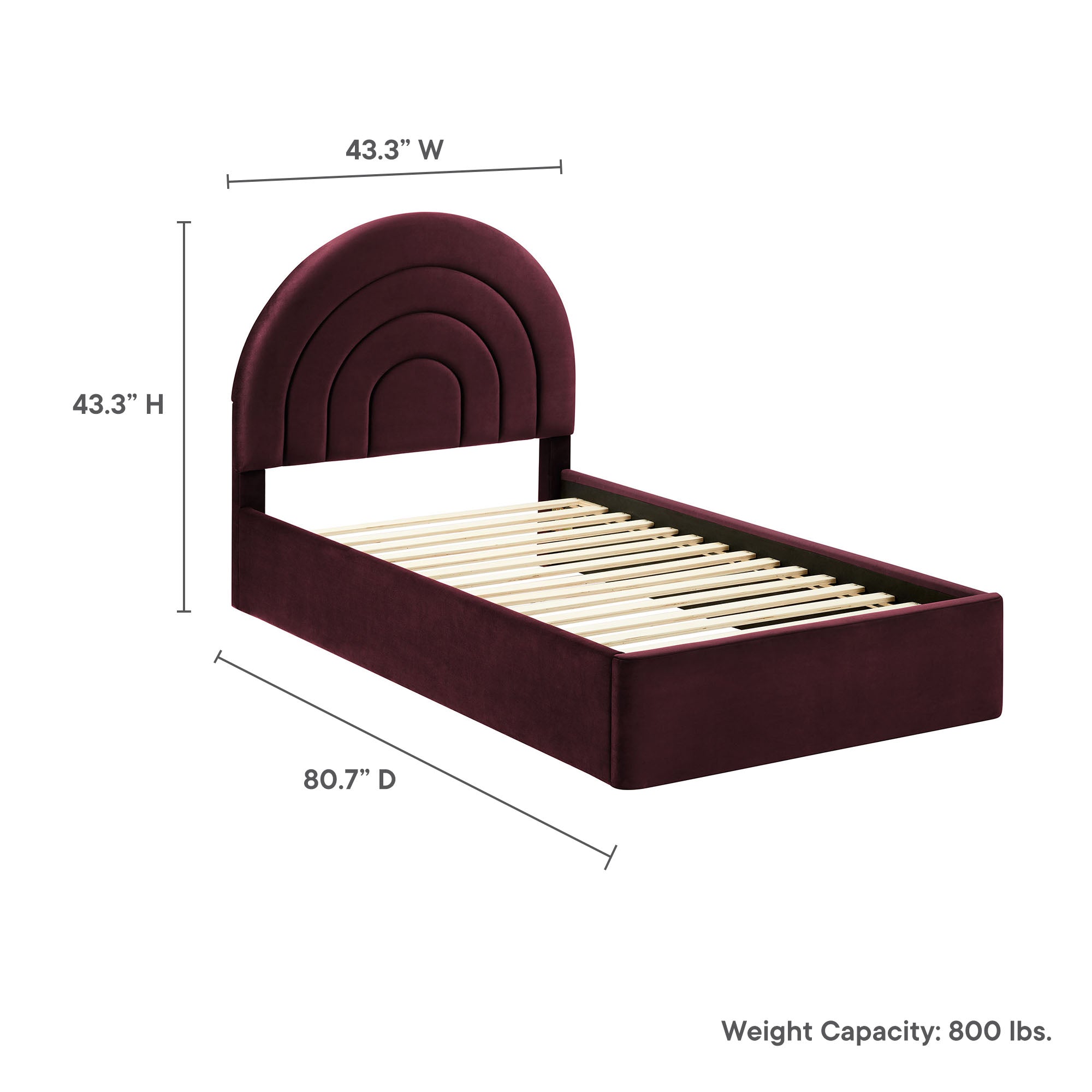 Solana Arched Performance Velvet Twin Platform Bed, Mulberry