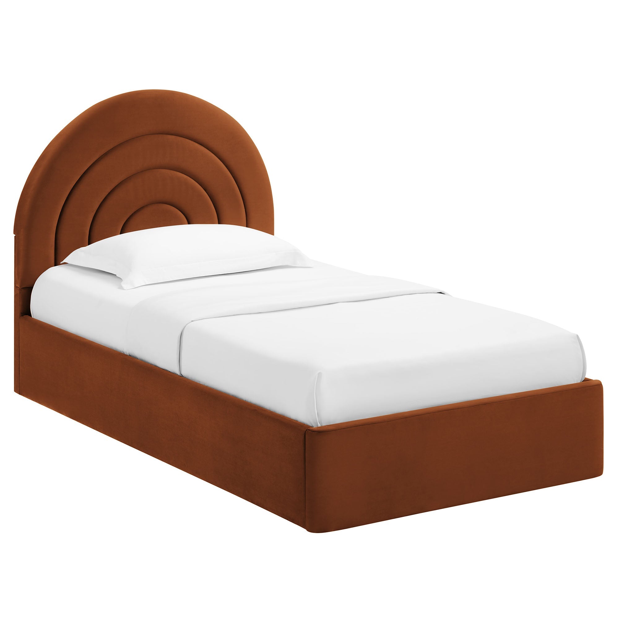 Solana Arched Performance Velvet Twin Platform Bed, Rust