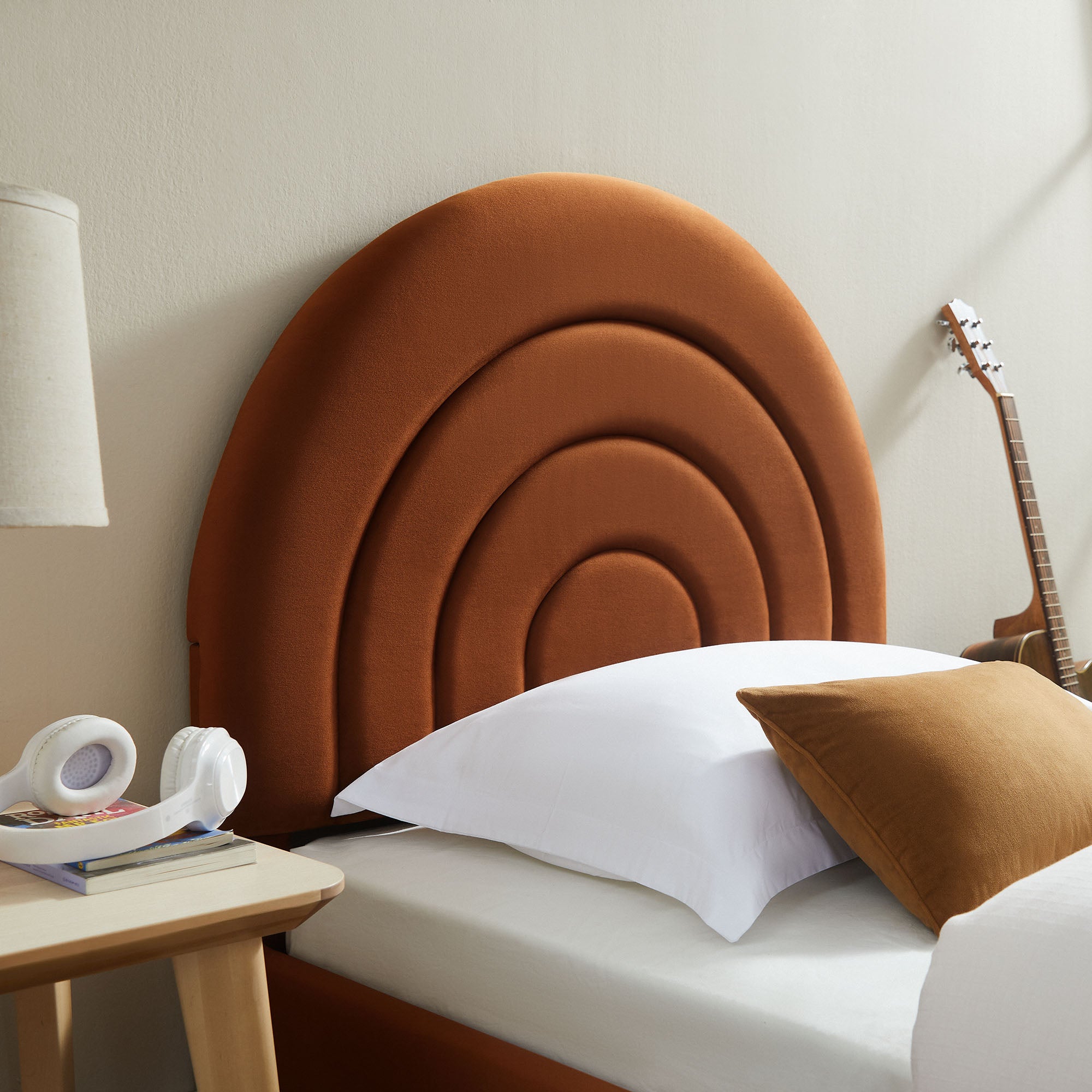 Solana Arched Performance Velvet Twin Platform Bed, Rust