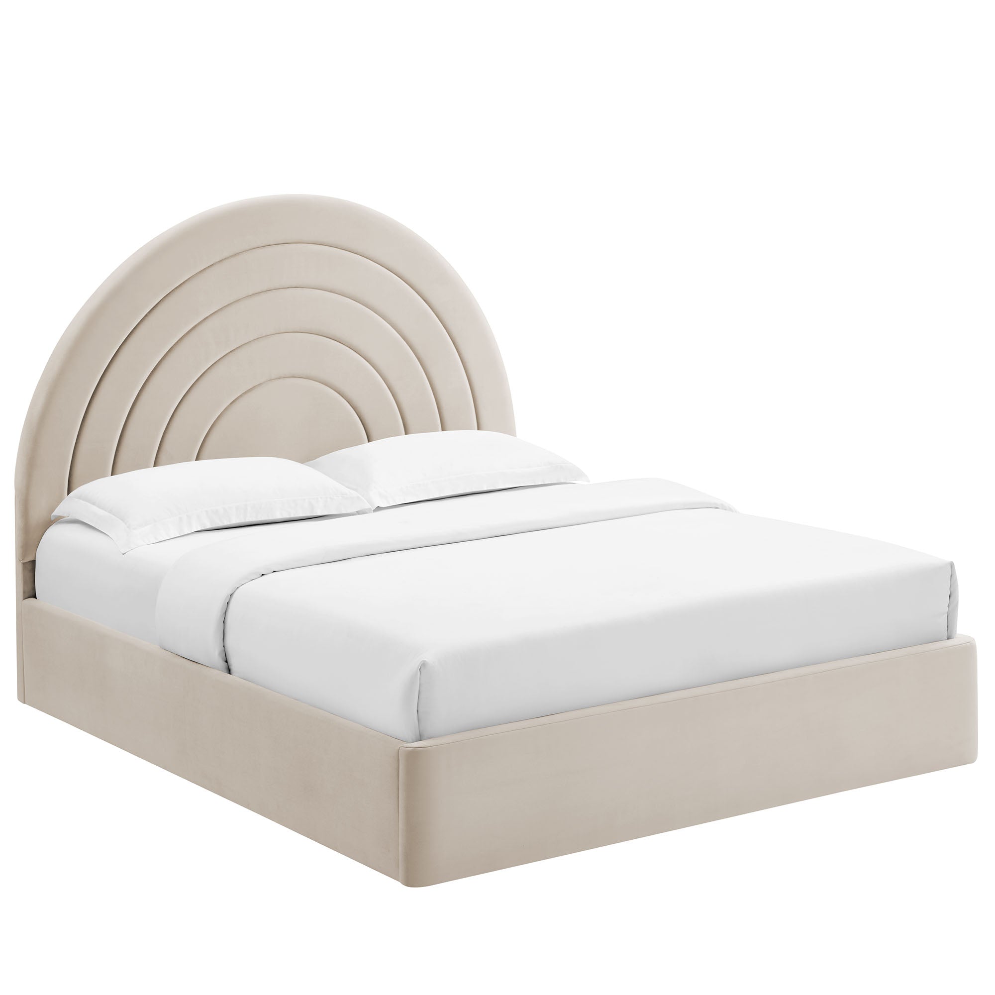 Solana Arched Performance Velvet Full Platform Bed, Almond