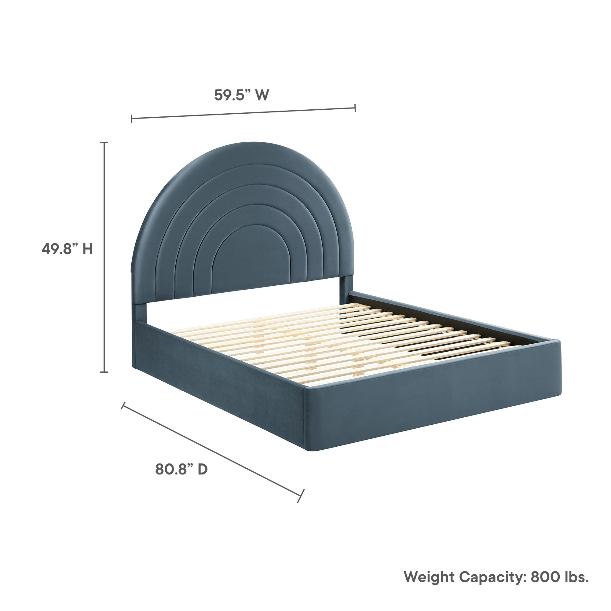 Solana Arched Performance Velvet Full Platform Bed, Cadet Blue