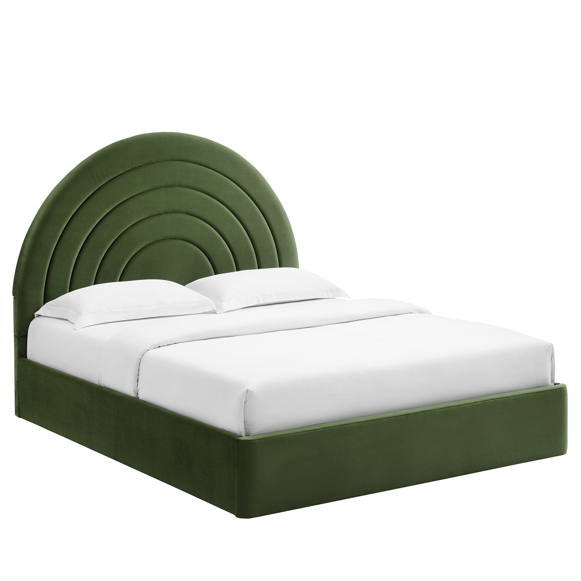 Solana Arched Performance Velvet Full Platform Bed, Moss Green