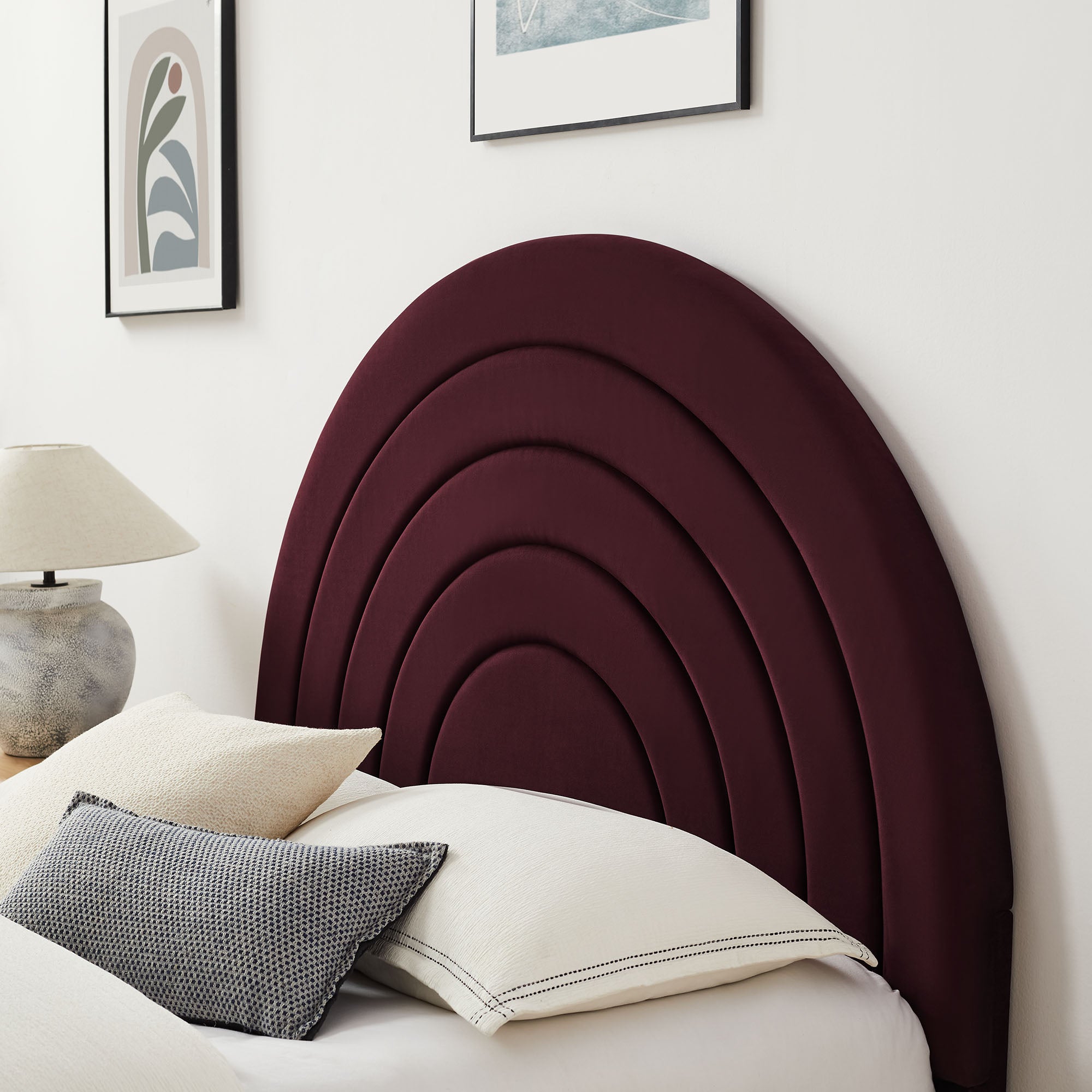 Solana Arched Performance Velvet Full Platform Bed, Mulberry