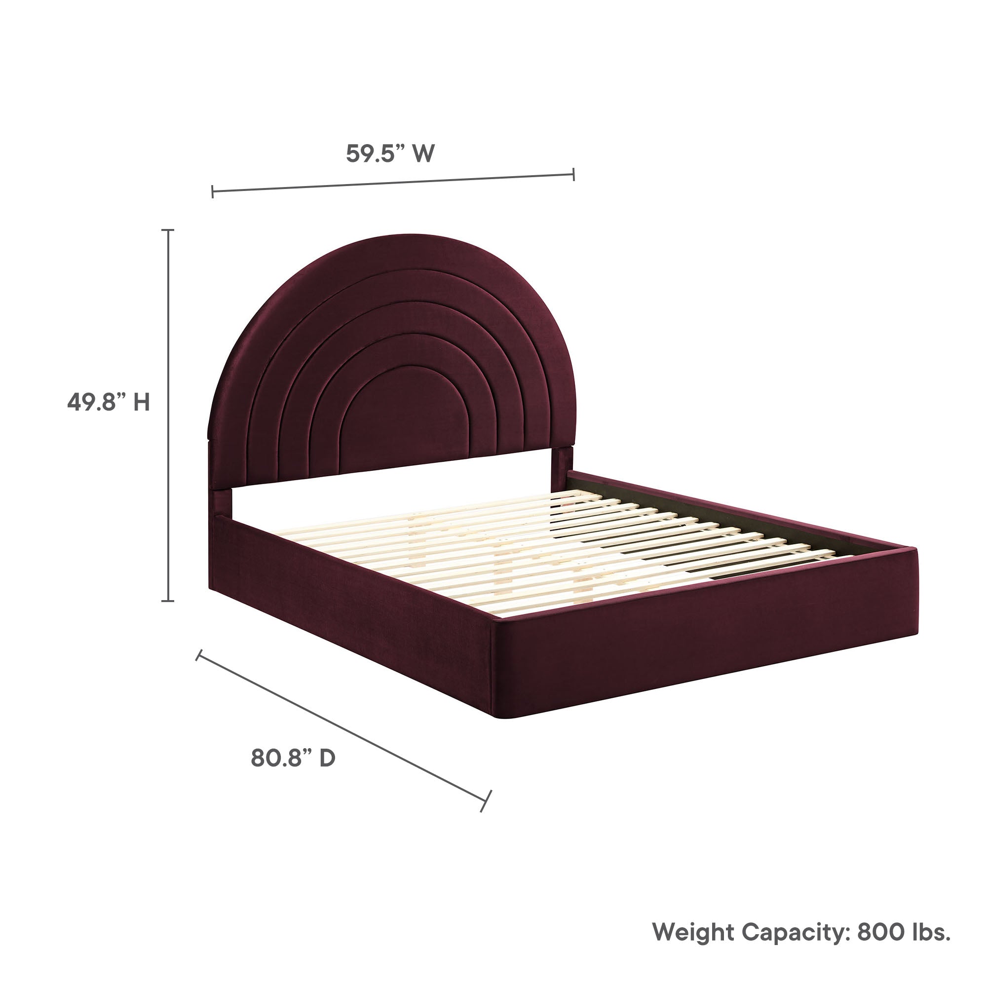 Solana Arched Performance Velvet Full Platform Bed, Mulberry