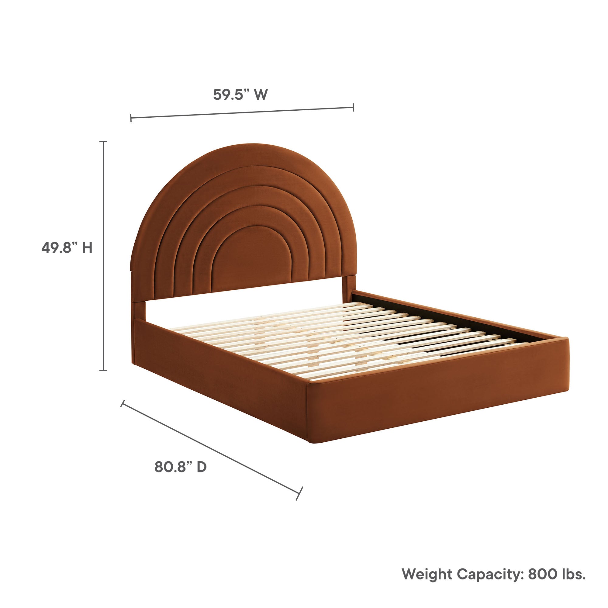 Solana Arched Performance Velvet Full Platform Bed, Rust
