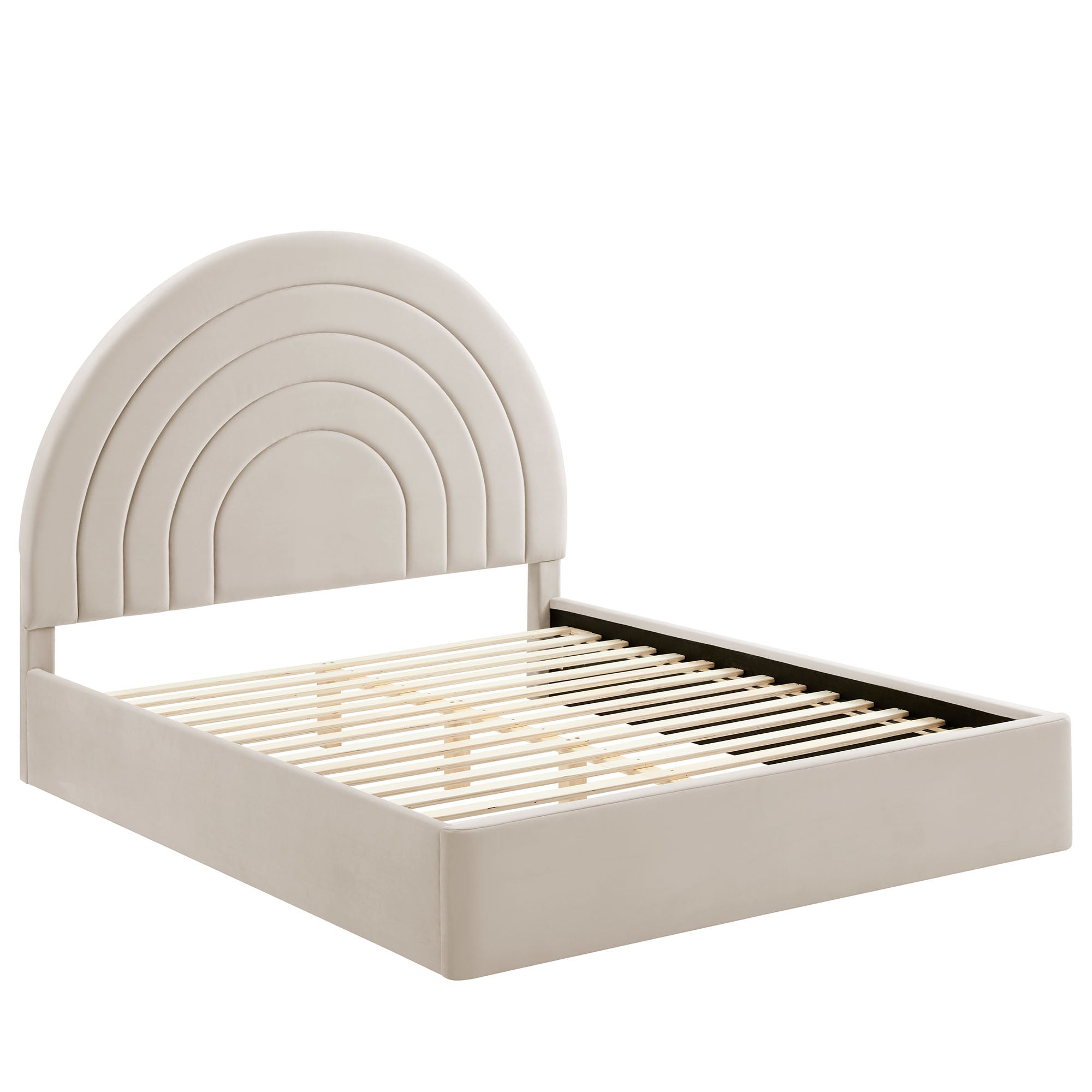 Solana Arched Performance Velvet Queen Platform Bed, Almond