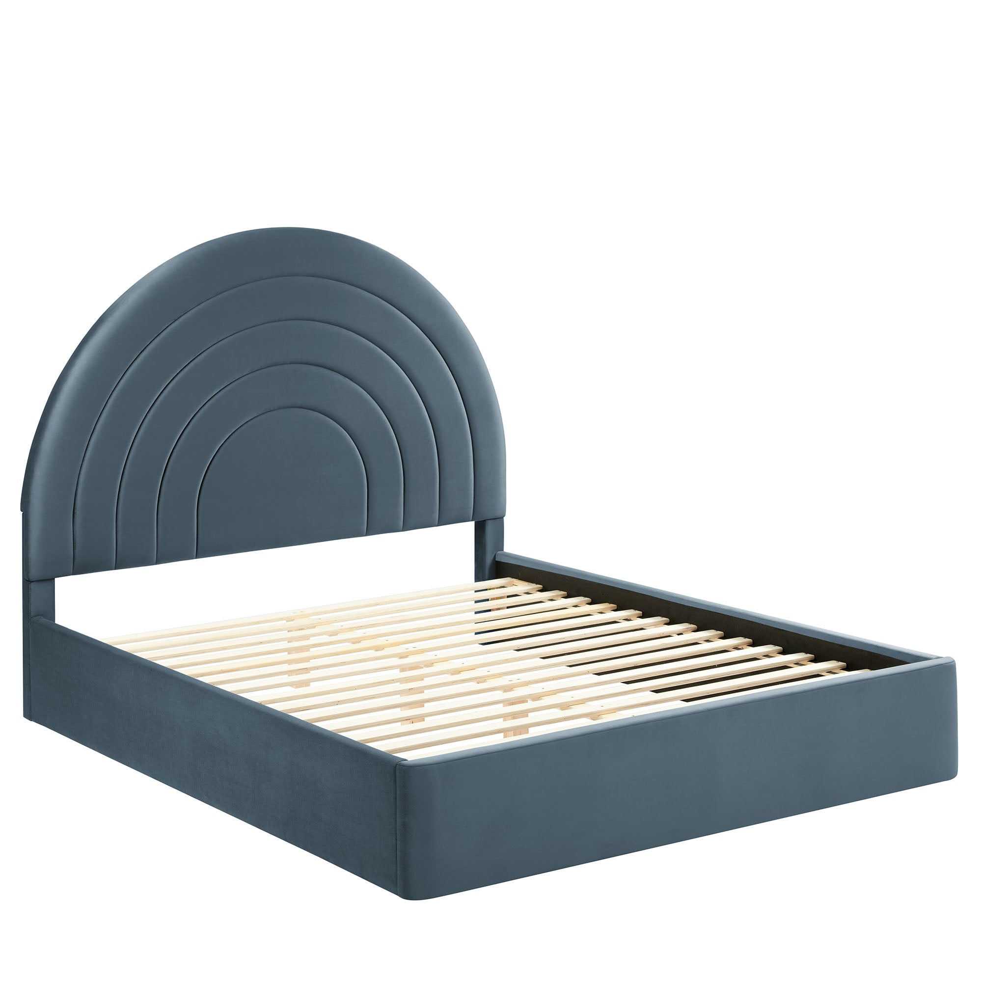 Solana Arched Performance Velvet Queen Platform Bed, Cadet Blue