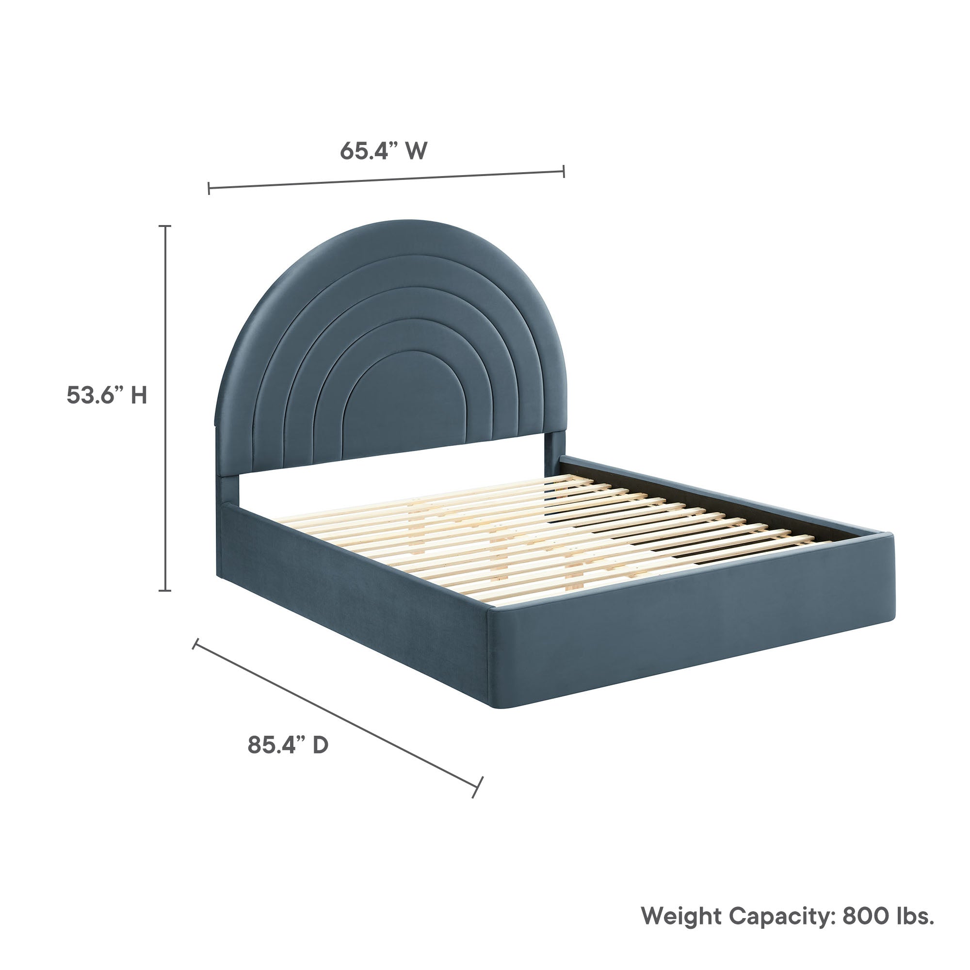 Solana Arched Performance Velvet Queen Platform Bed, Cadet Blue