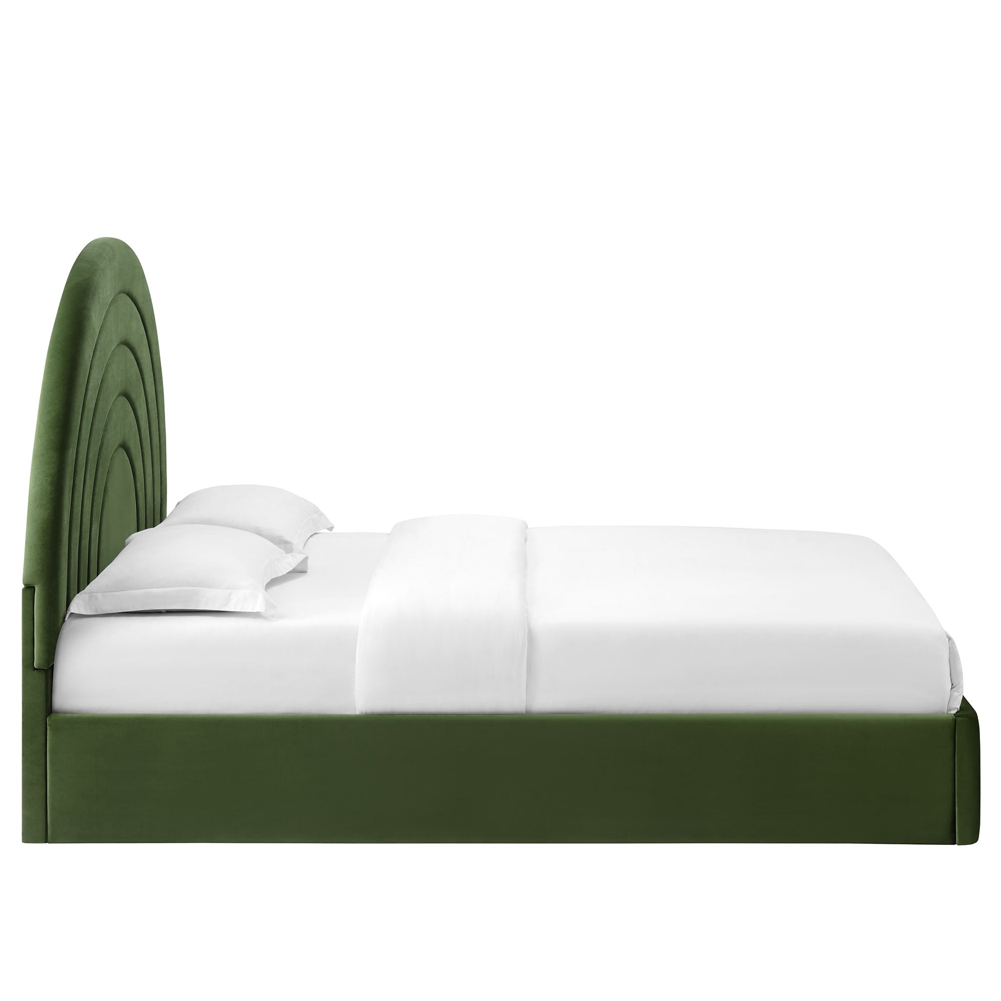 Solana Arched Performance Velvet Queen Platform Bed, Moss Green