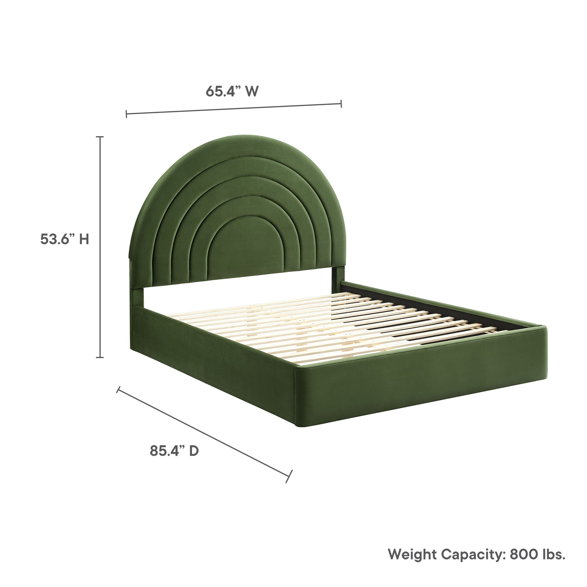 Solana Arched Performance Velvet Queen Platform Bed, Moss Green