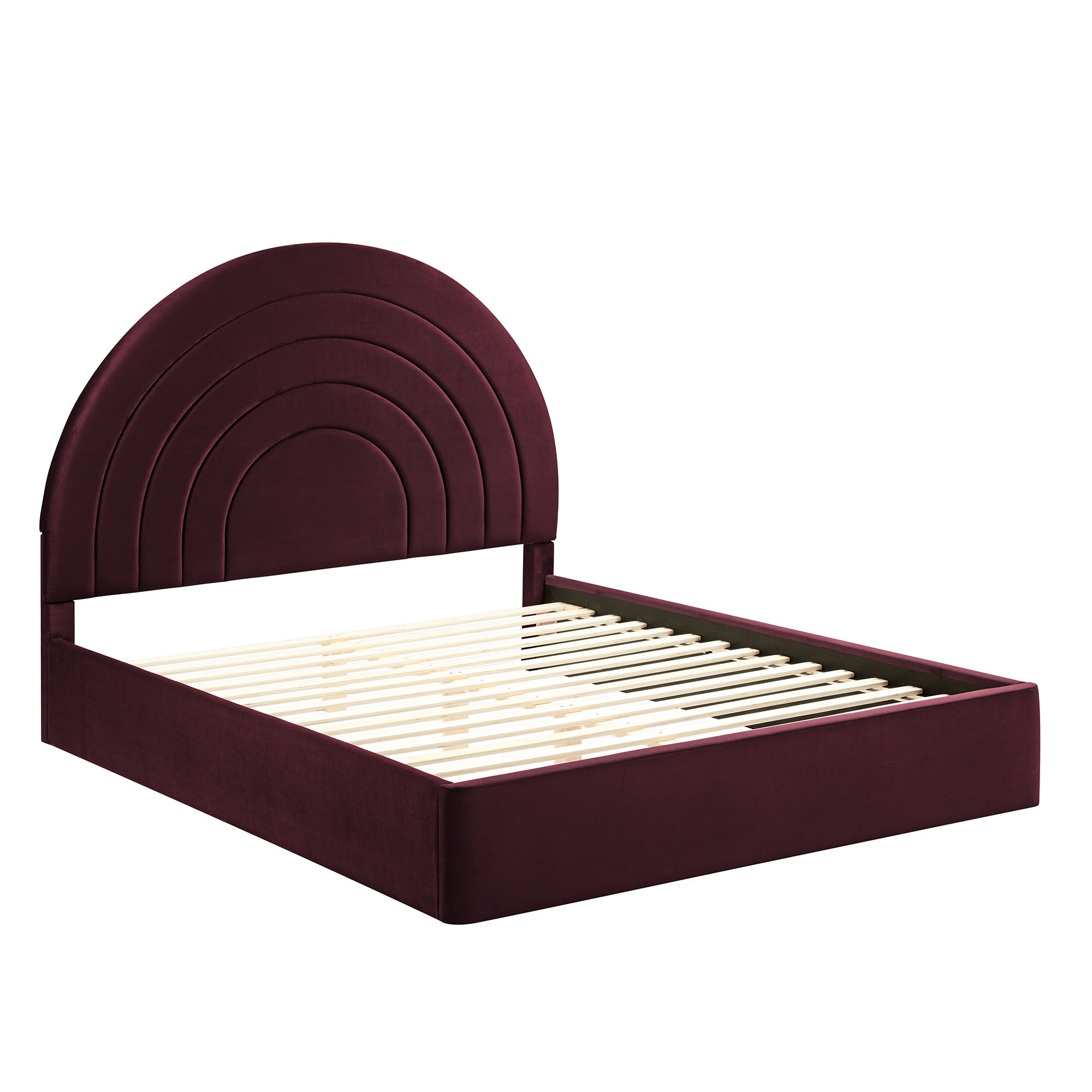 Solana Arched Performance Velvet Queen Platform Bed, Mulberry