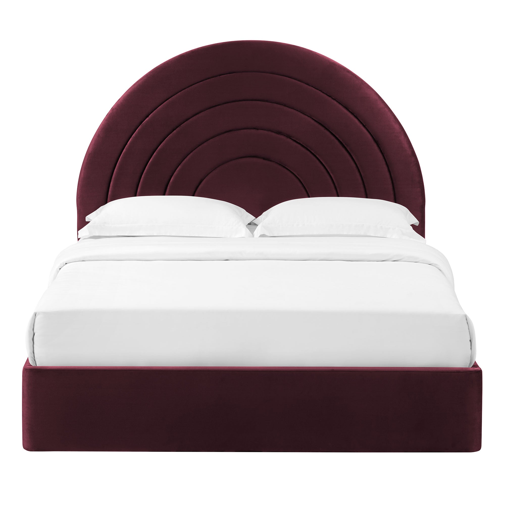 Solana Arched Performance Velvet Queen Platform Bed, Mulberry