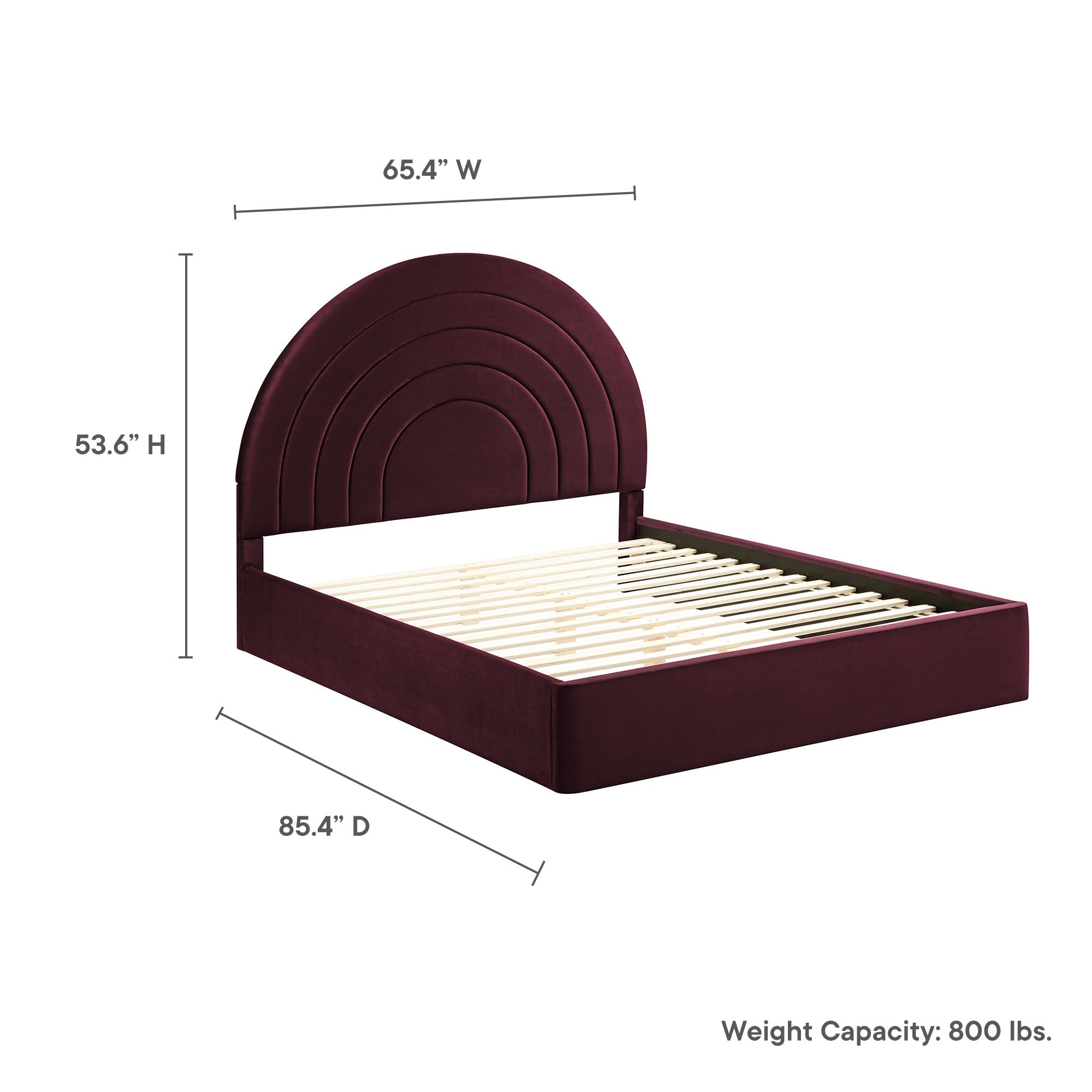 Solana Arched Performance Velvet Queen Platform Bed, Mulberry