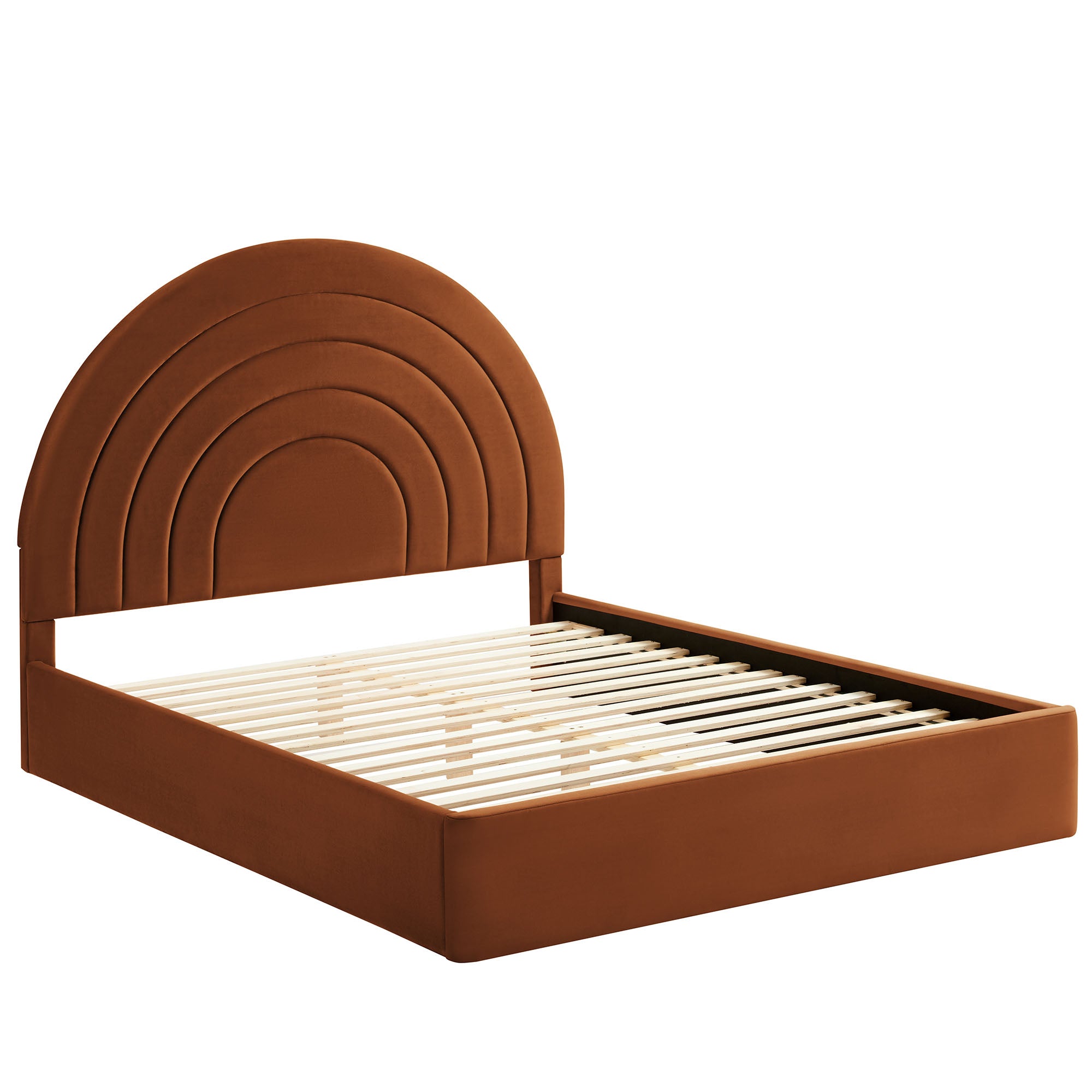 Solana Arched Performance Velvet Queen Platform Bed, Rust