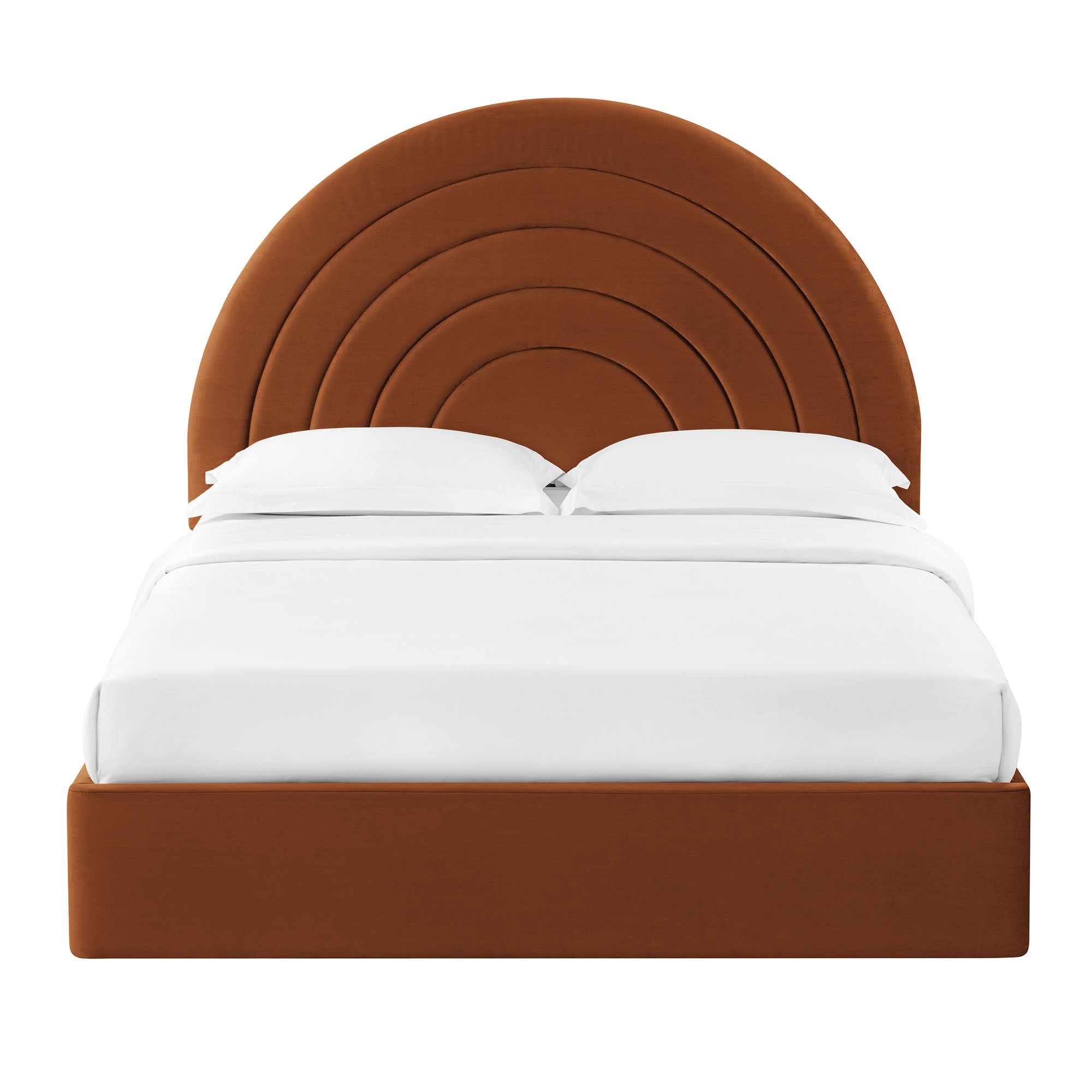 Solana Arched Performance Velvet Queen Platform Bed, Rust