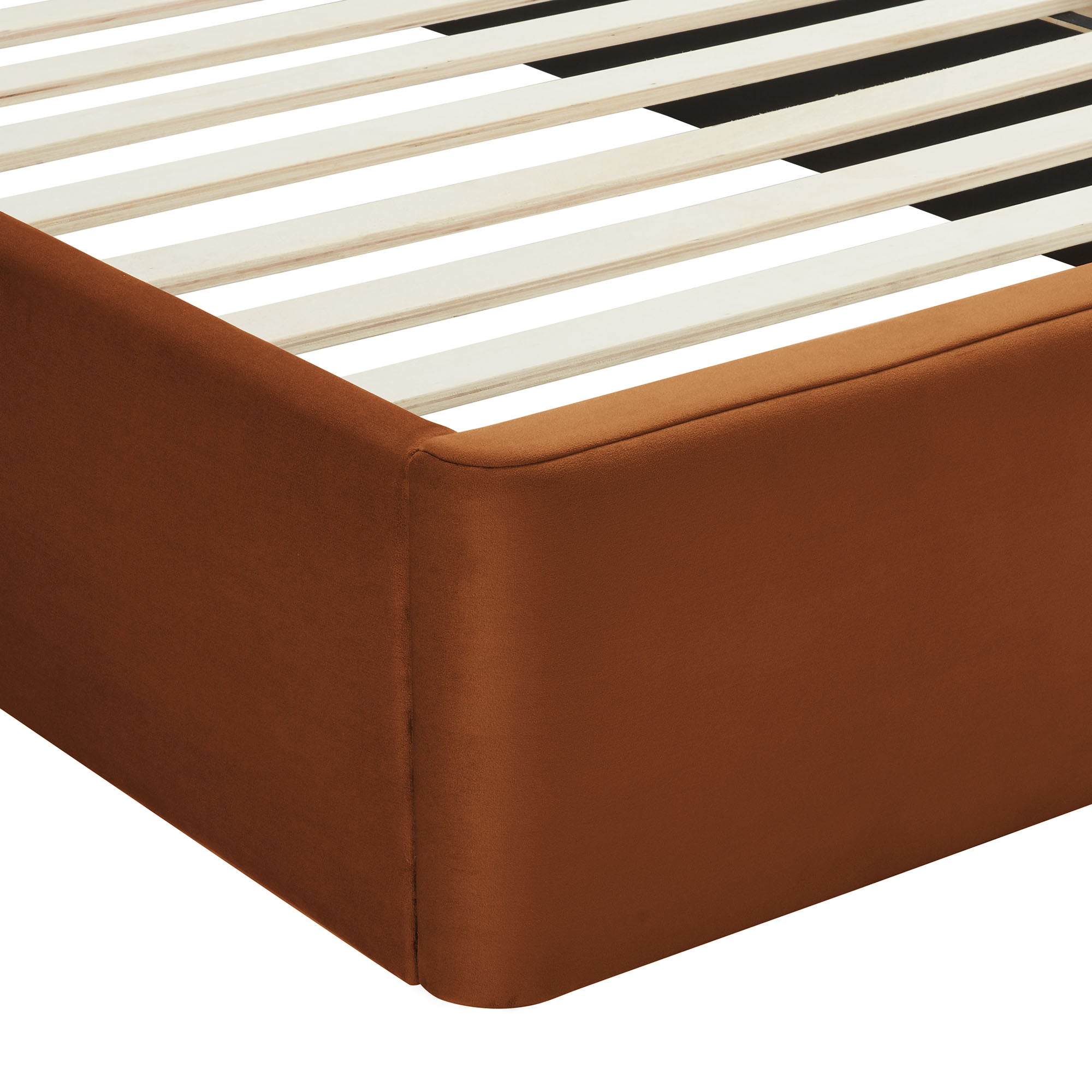 Solana Arched Performance Velvet Queen Platform Bed, Rust