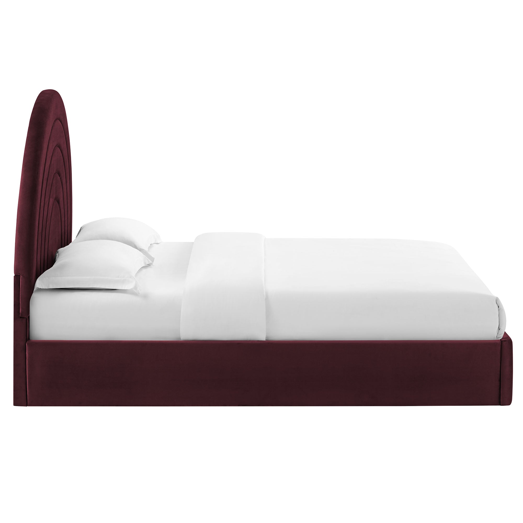 Solana Arched Performance Velvet King Platform Bed, Mulberry
