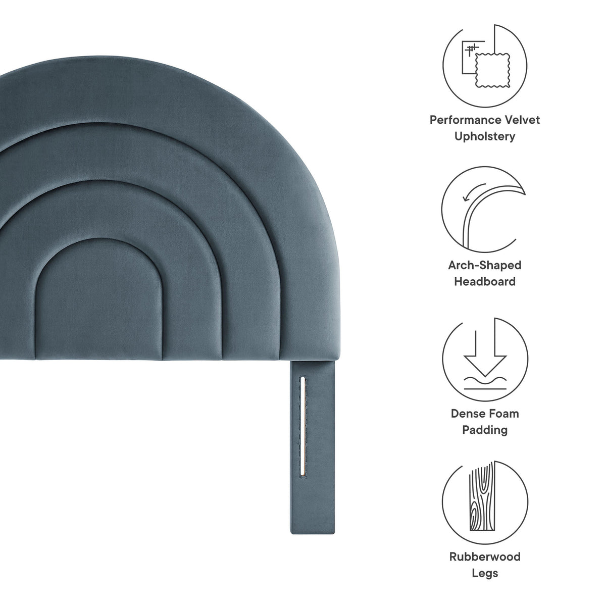 Solana Arched Performance Velvet Twin Headboard, Cadet Blue