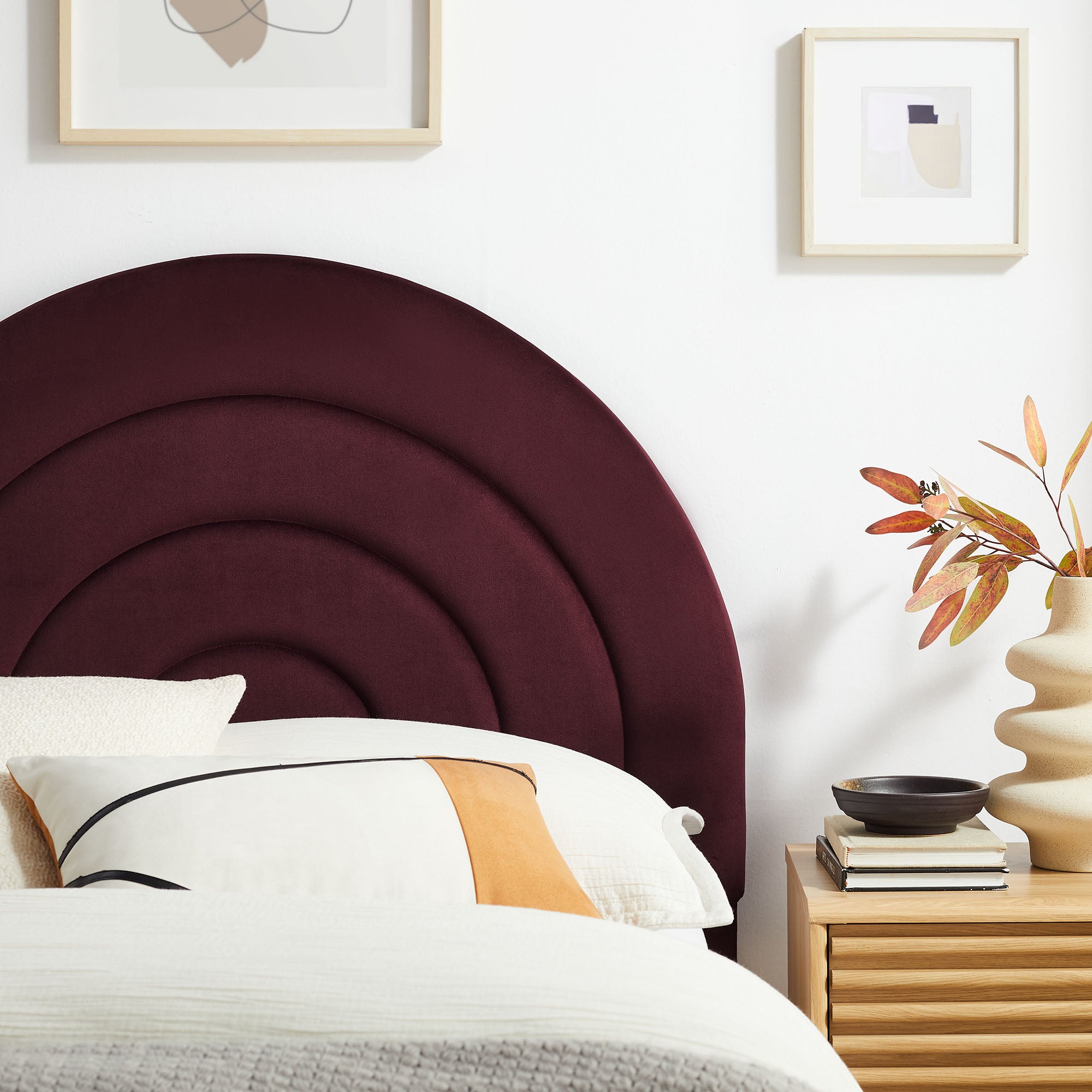 Solana Arched Performance Velvet Twin Headboard, Mulberry
