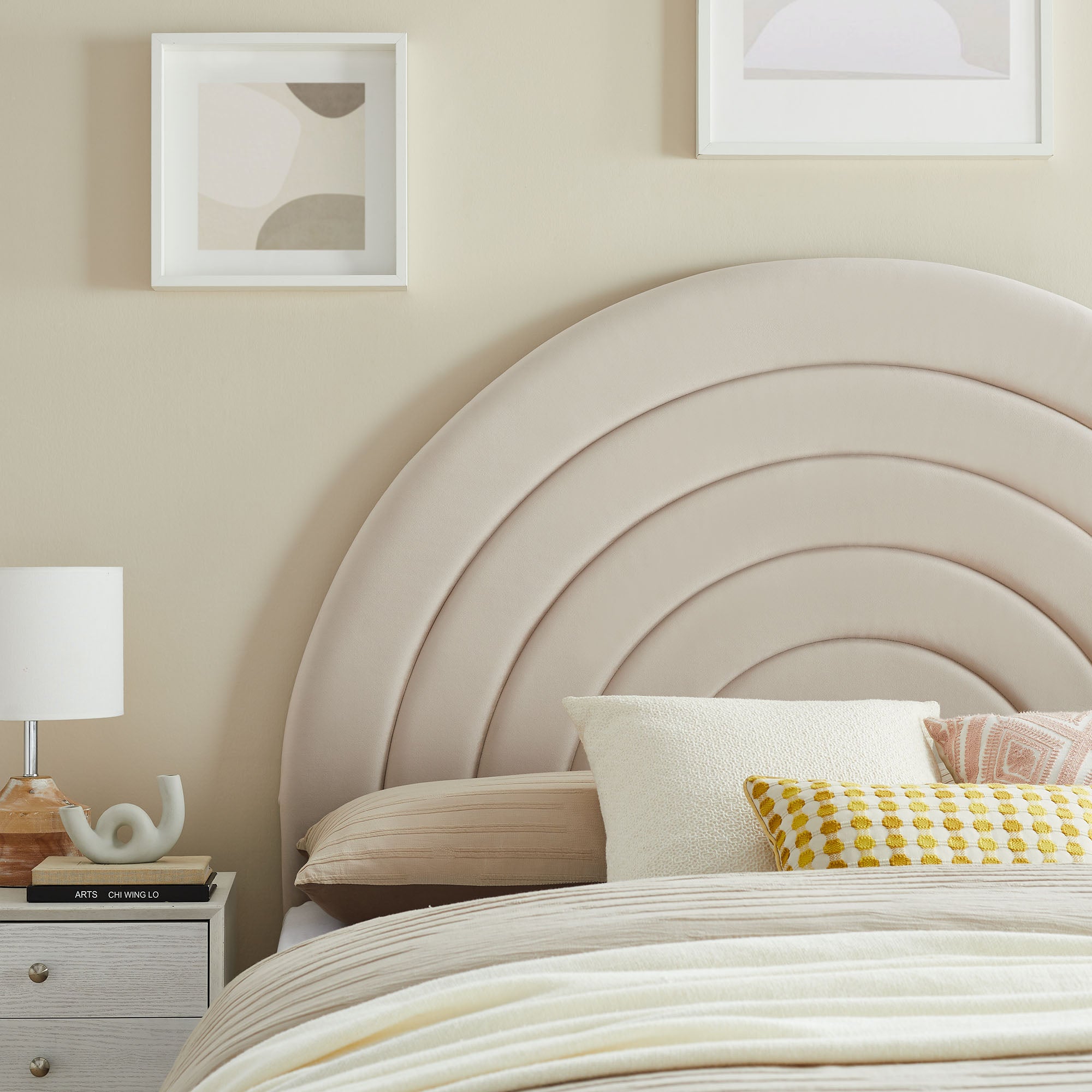 Solana Arched Performance Velvet Full Headboard, Almond