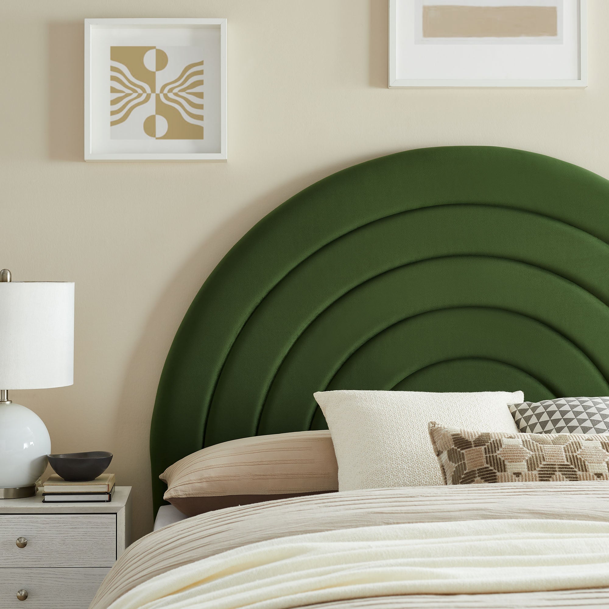 Solana Arched Performance Velvet Queen Headboard, Moss Green