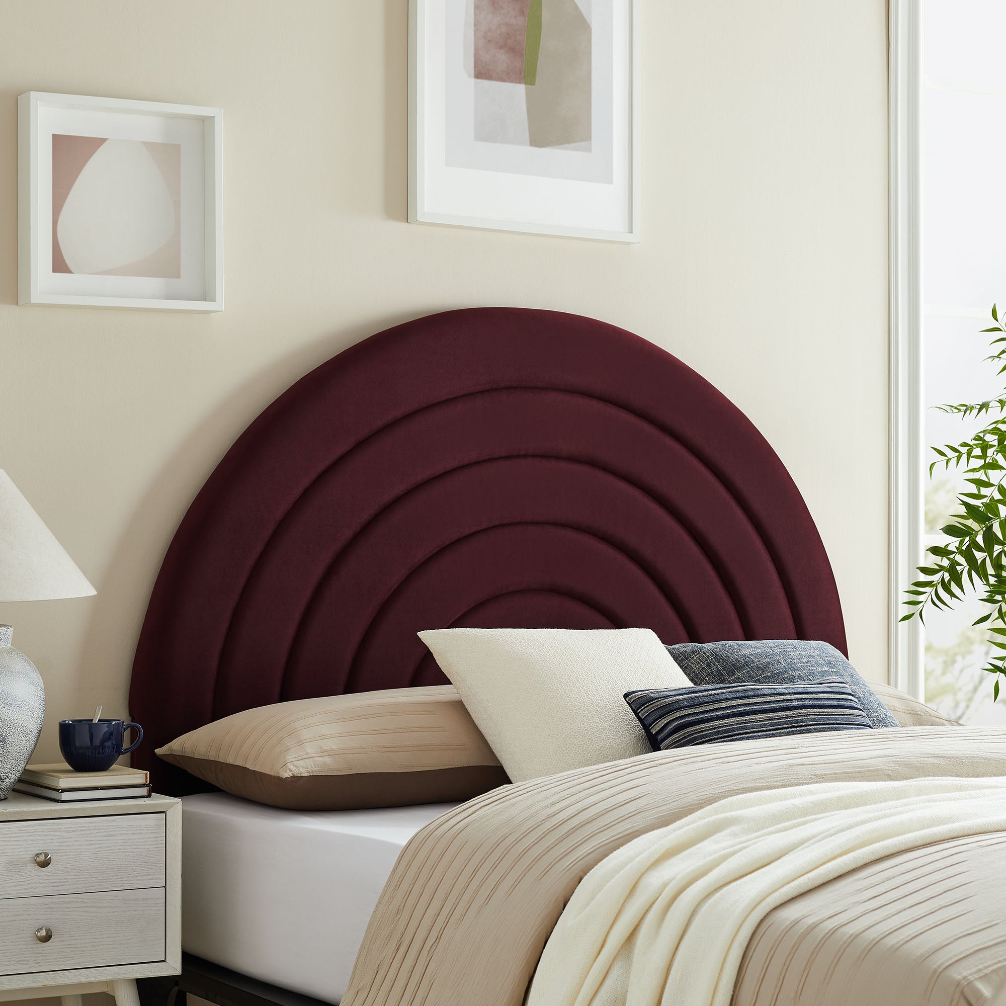 Solana Arched Performance Velvet Queen Headboard, Mulberry