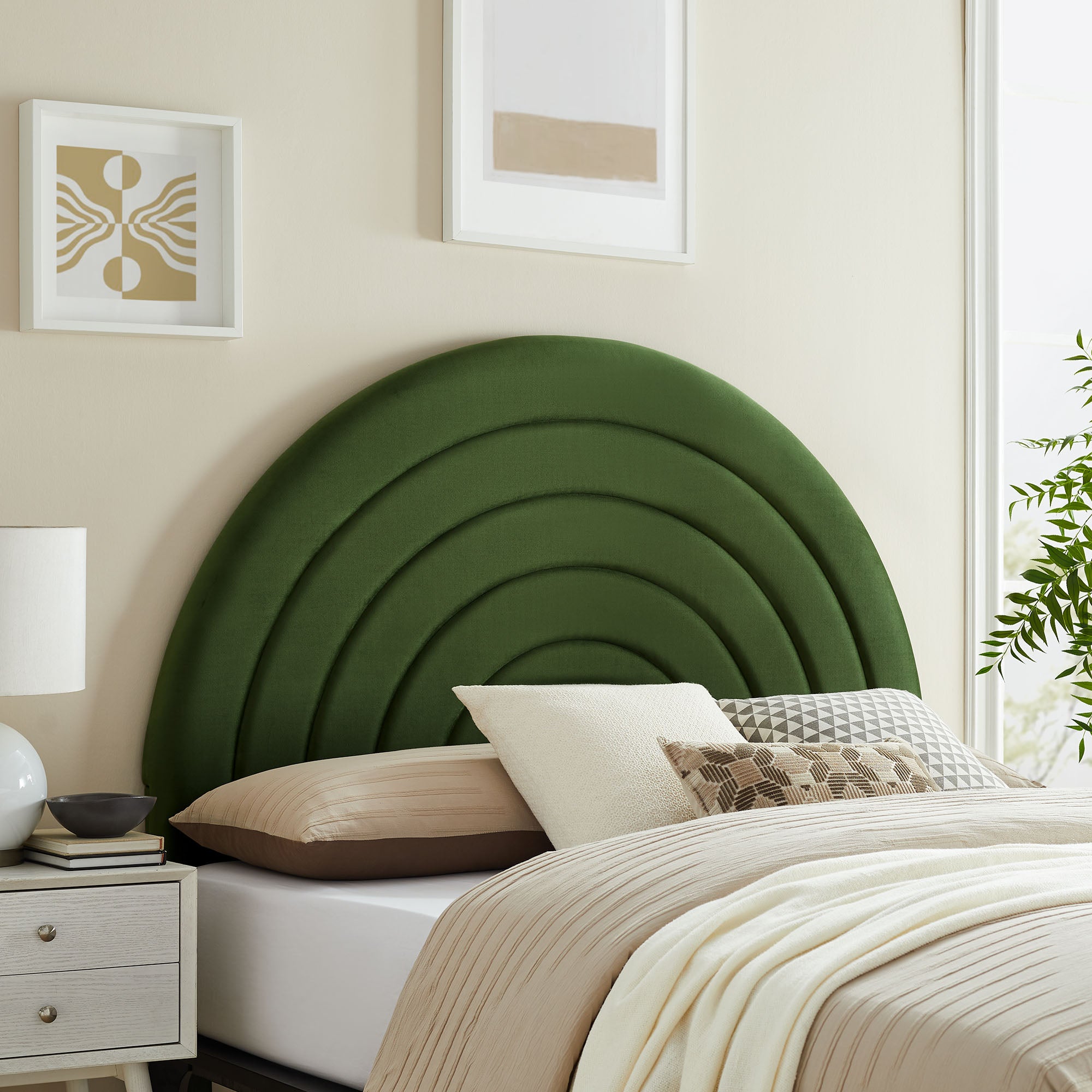 Solana Arched Performance Velvet King Headboard, Moss Green