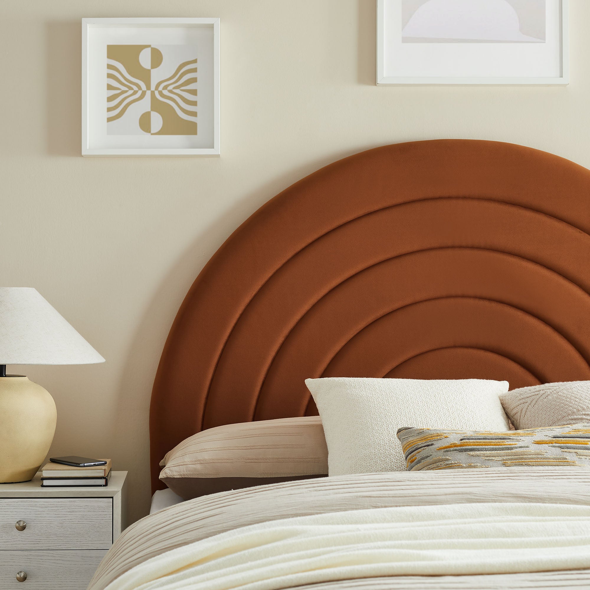 Solana Arched Performance Velvet King Headboard, Rust