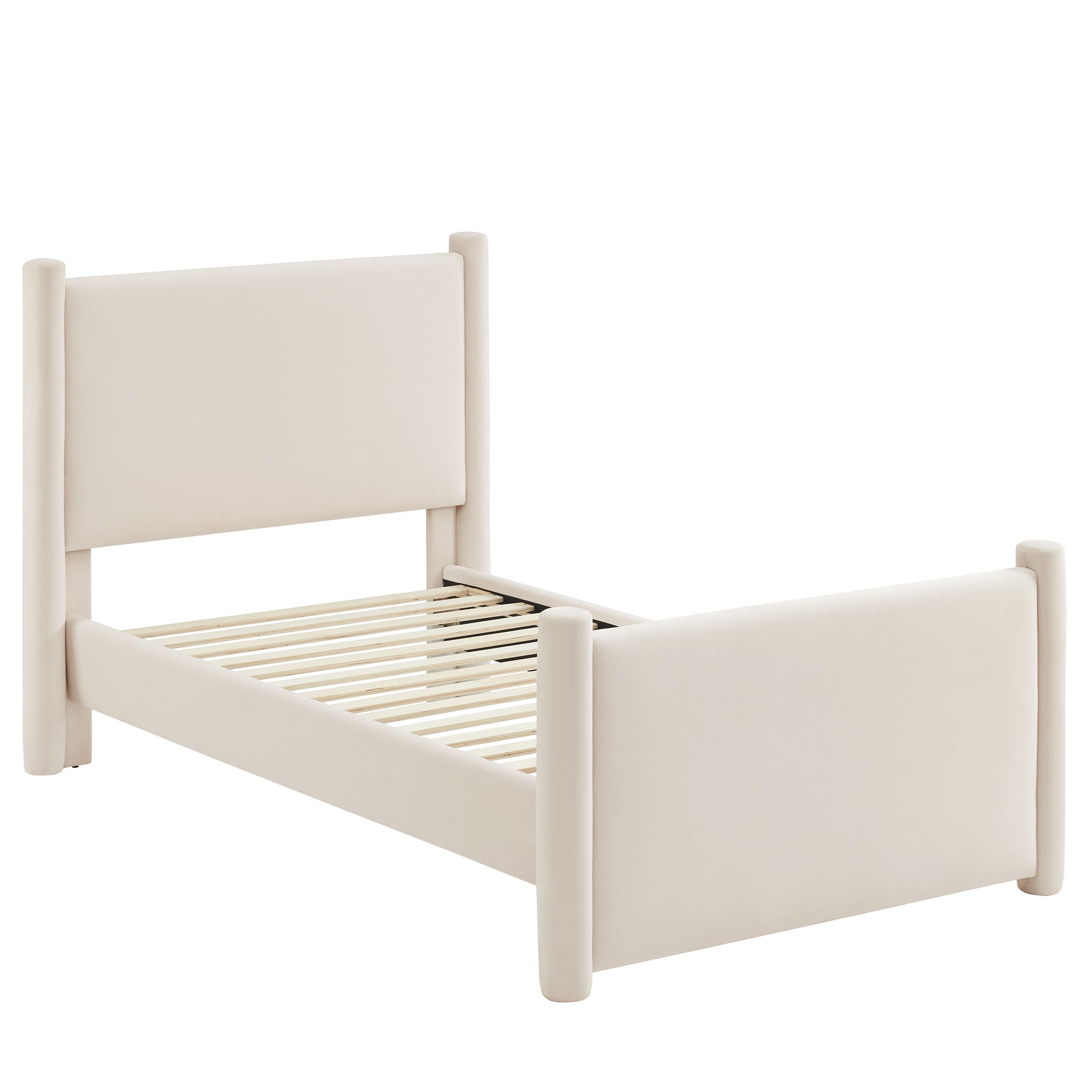 Rael Performance Velvet Twin Platform Bed, Alabaster