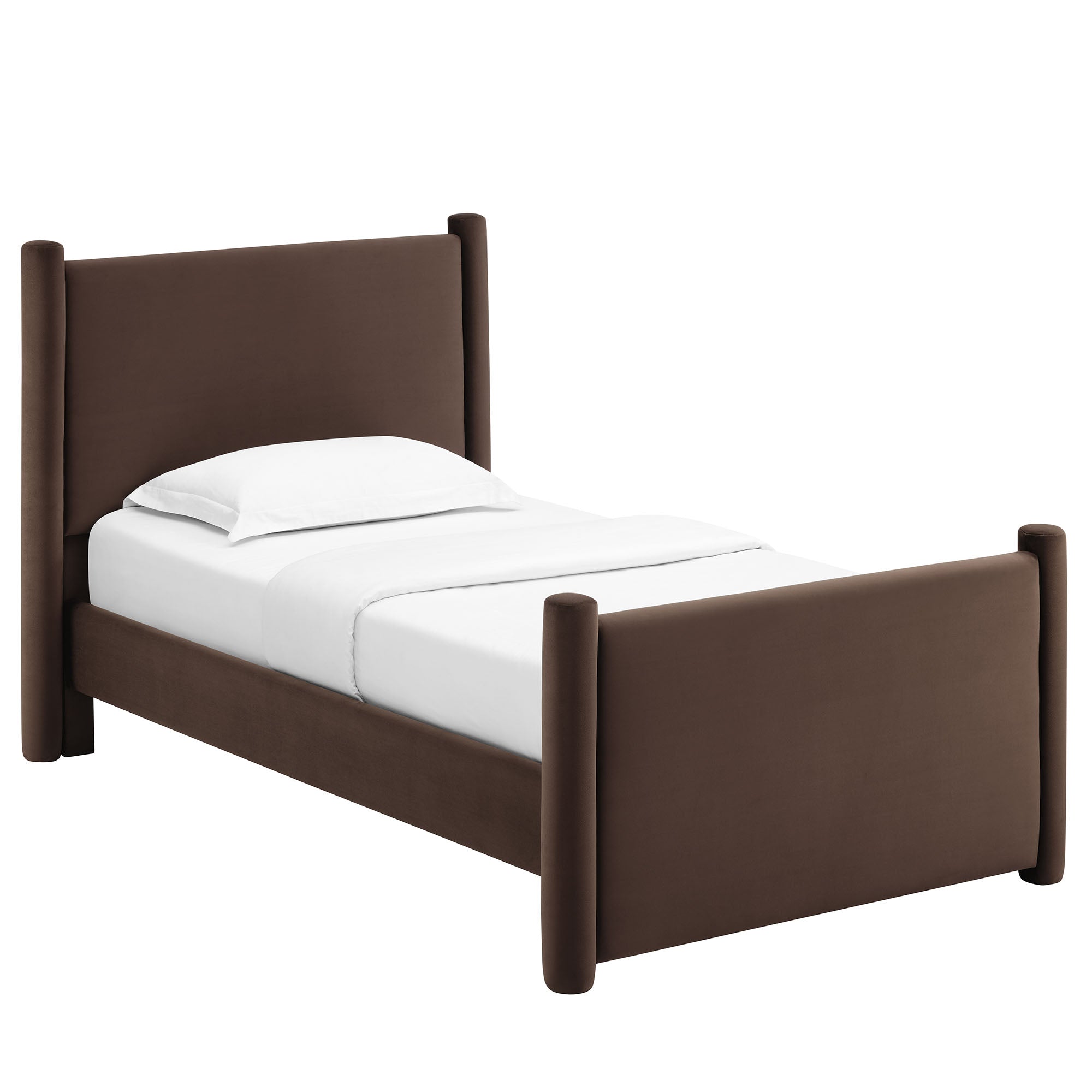 Rael Performance Velvet Twin Platform Bed, Chocolate Brown