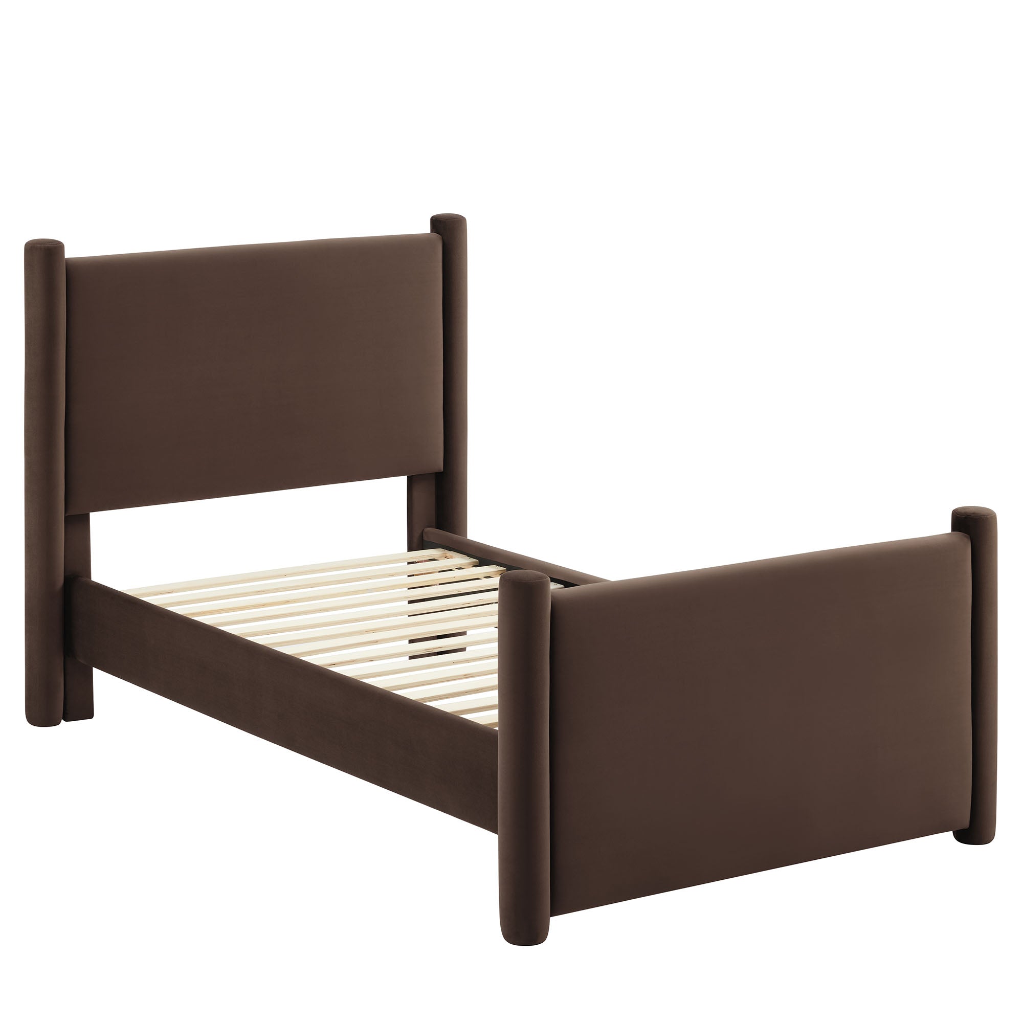 Rael Performance Velvet Twin Platform Bed, Chocolate Brown