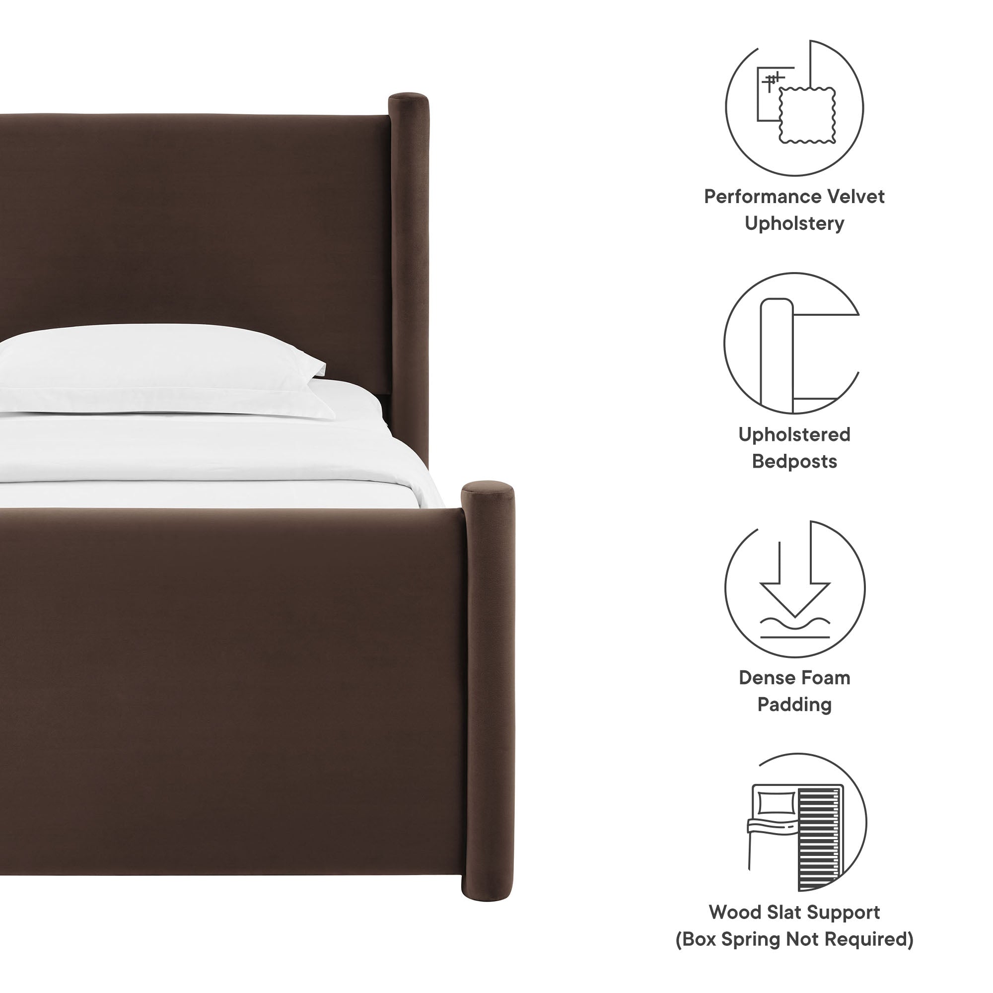 Rael Performance Velvet Twin Platform Bed, Chocolate Brown