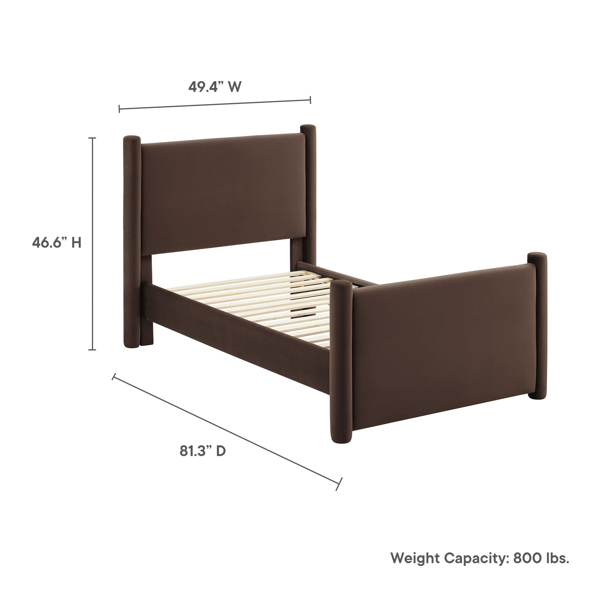 Rael Performance Velvet Twin Platform Bed, Chocolate Brown