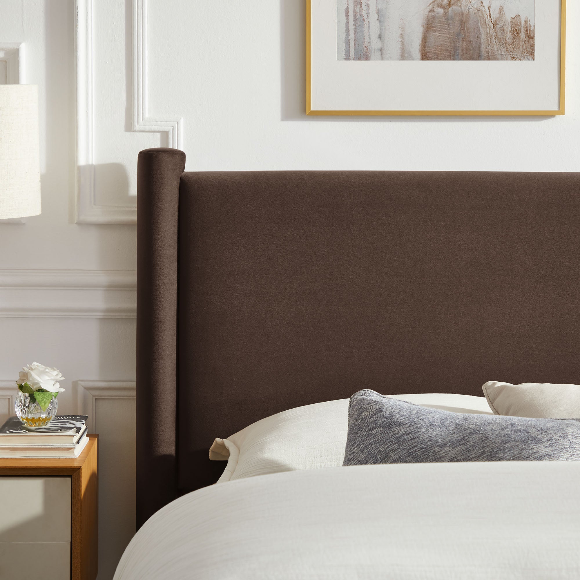 Rael Performance Velvet Full Platform Bed, Chocolate Brown