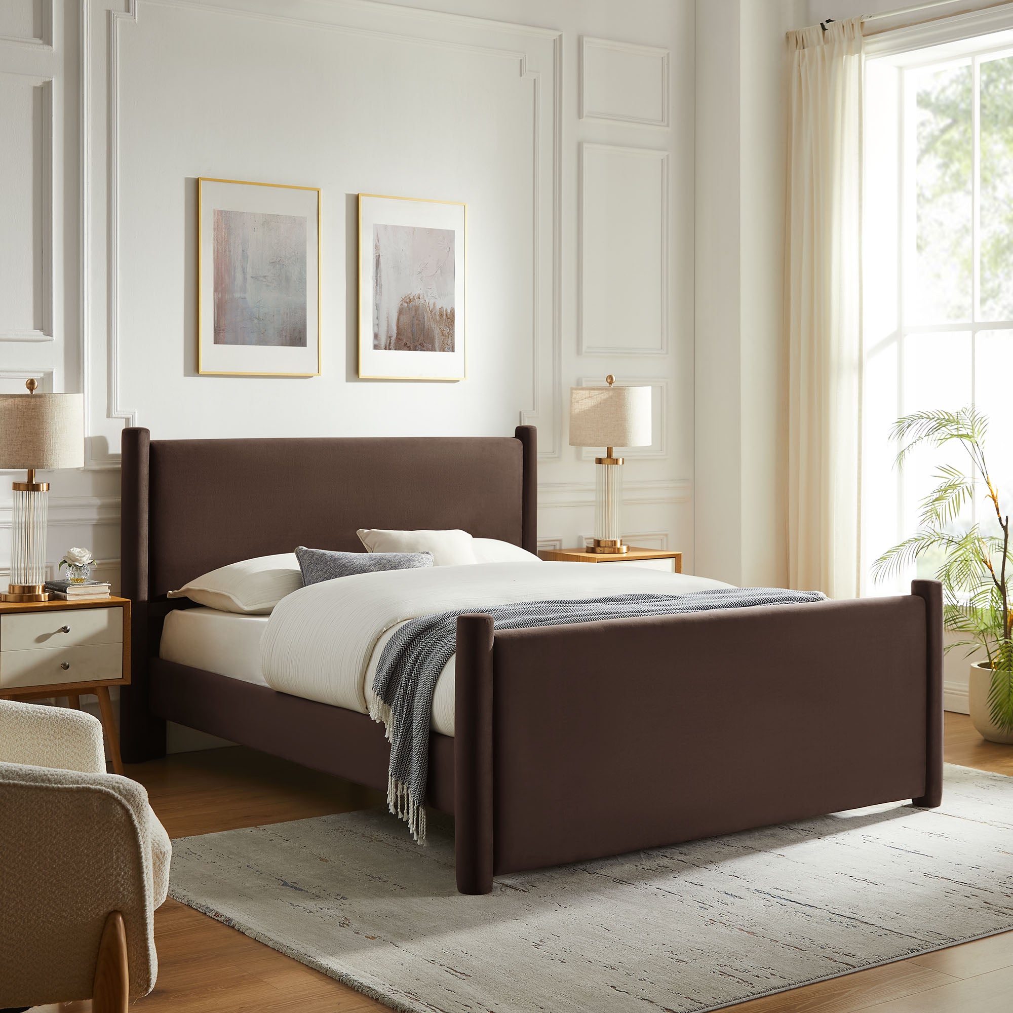 Rael Performance Velvet Full Platform Bed, Chocolate Brown