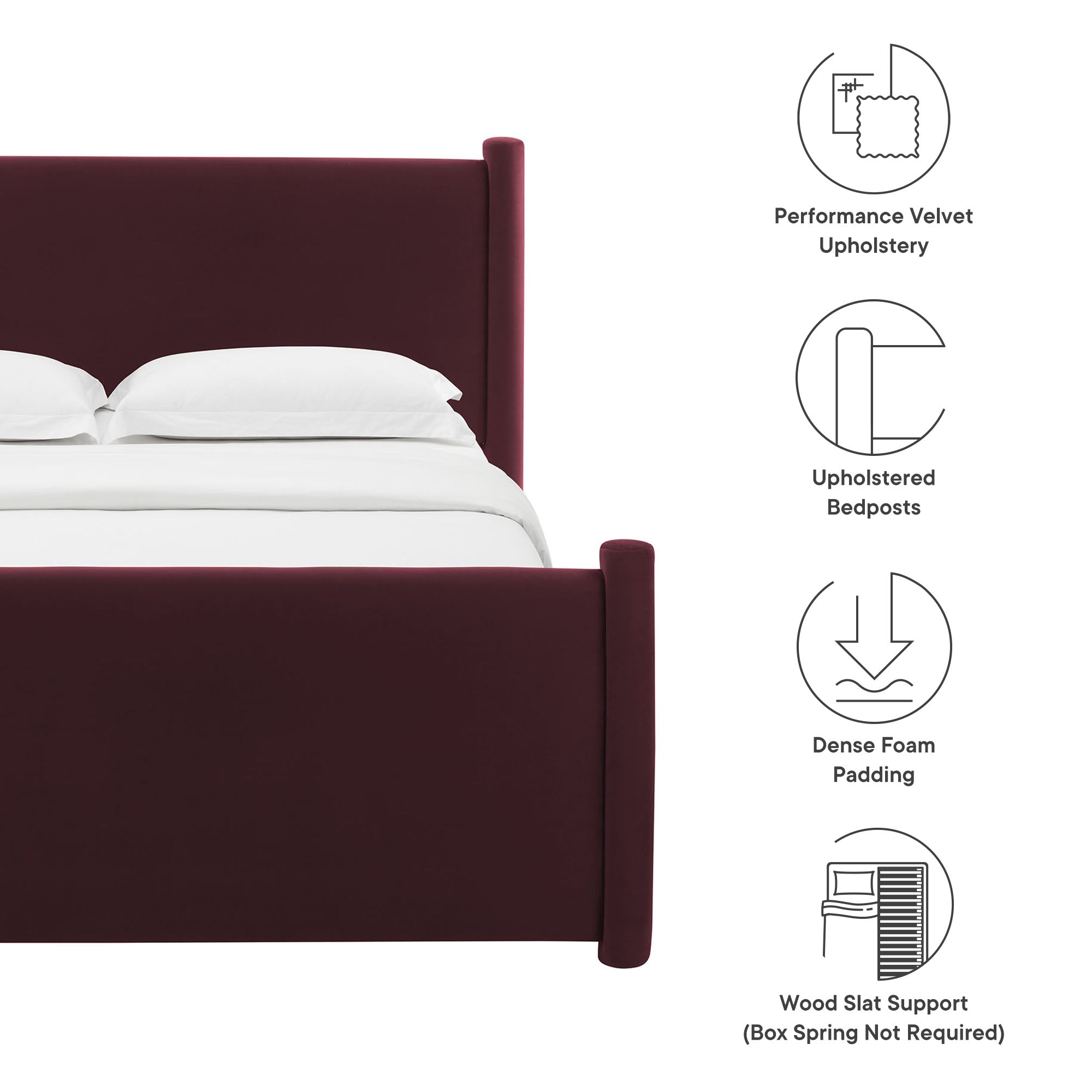 Rael Performance Velvet Queen Platform Bed, Mulberry