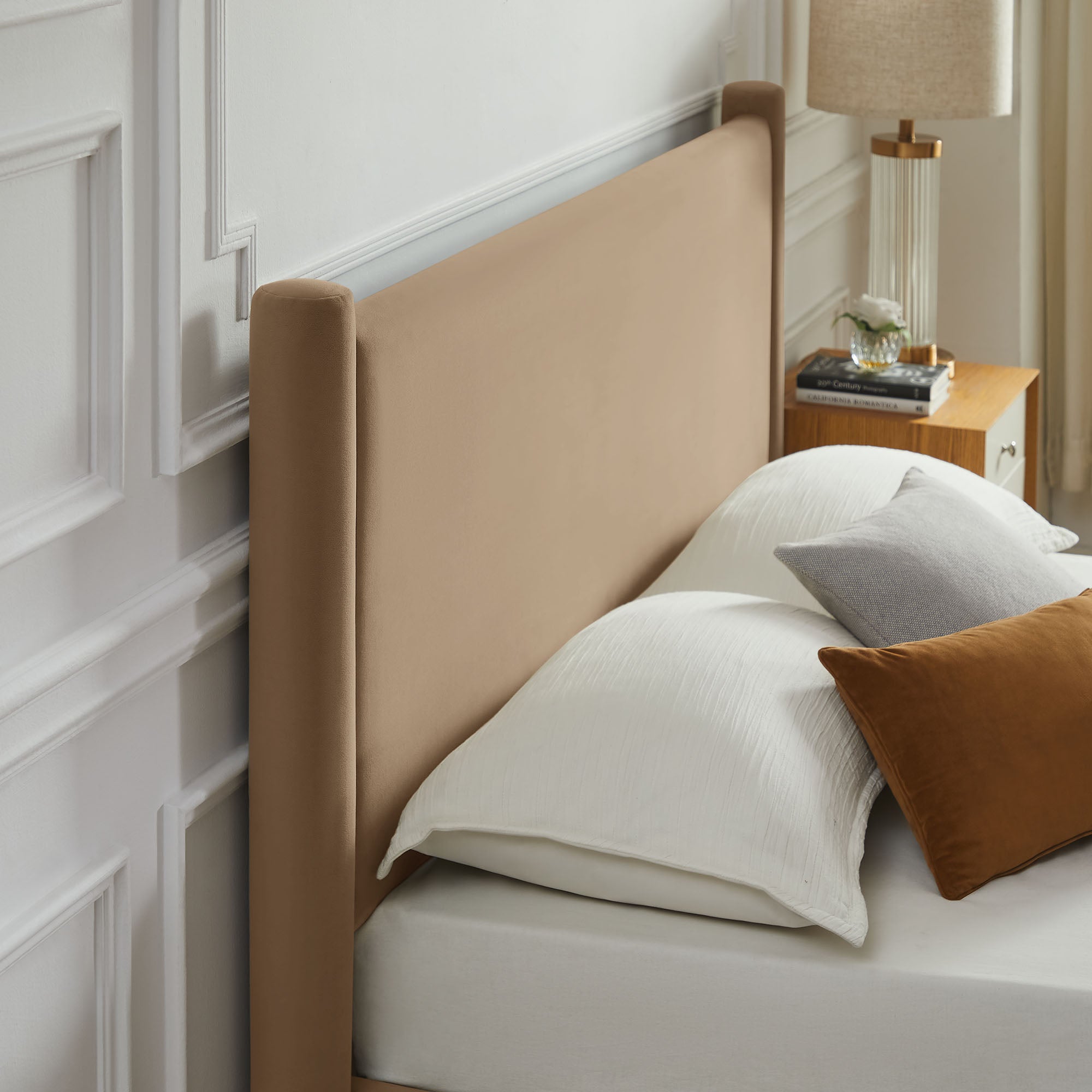 Rael Performance Velvet King Platform Bed, Taupe