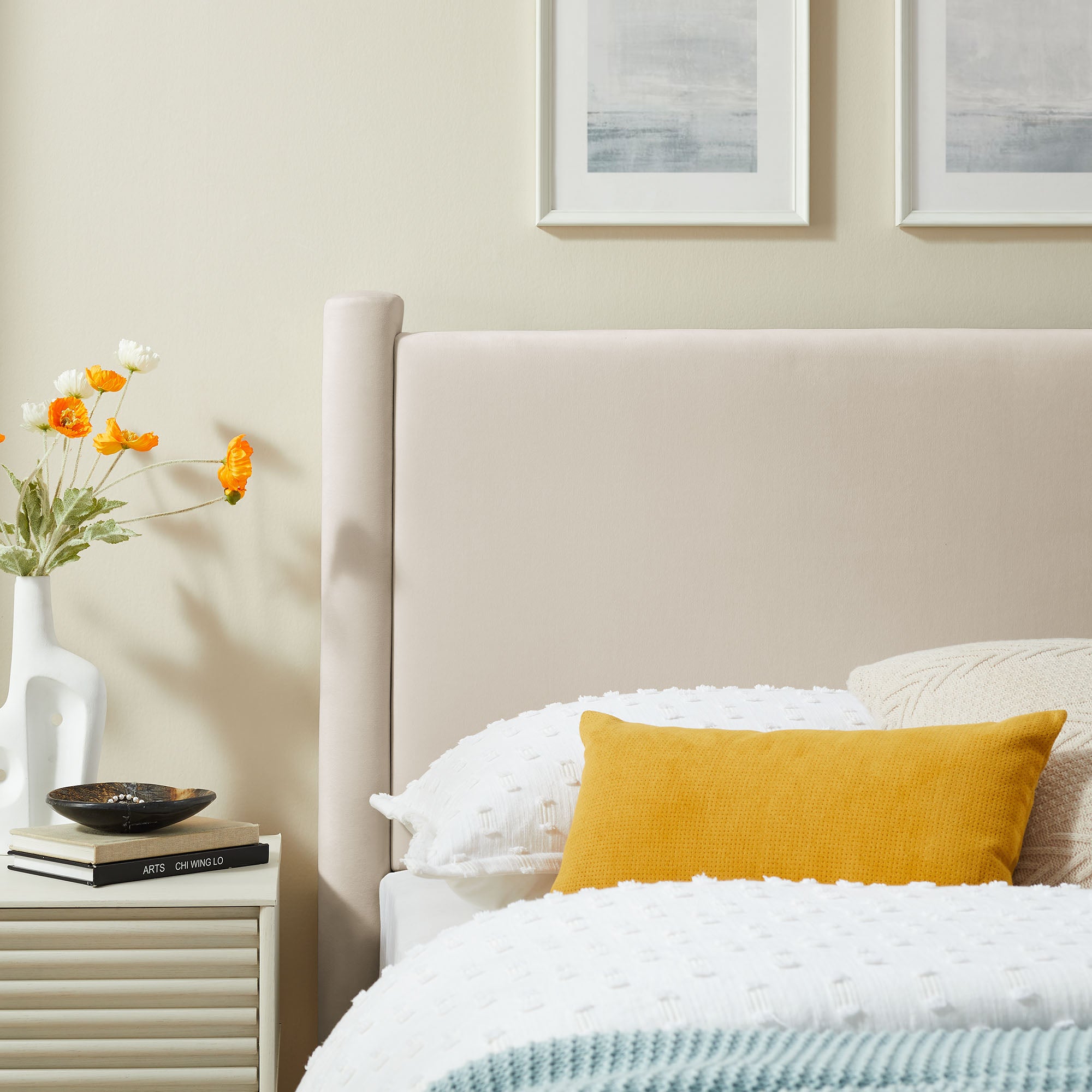 Rael Performance Velvet Twin Headboard, Alabaster