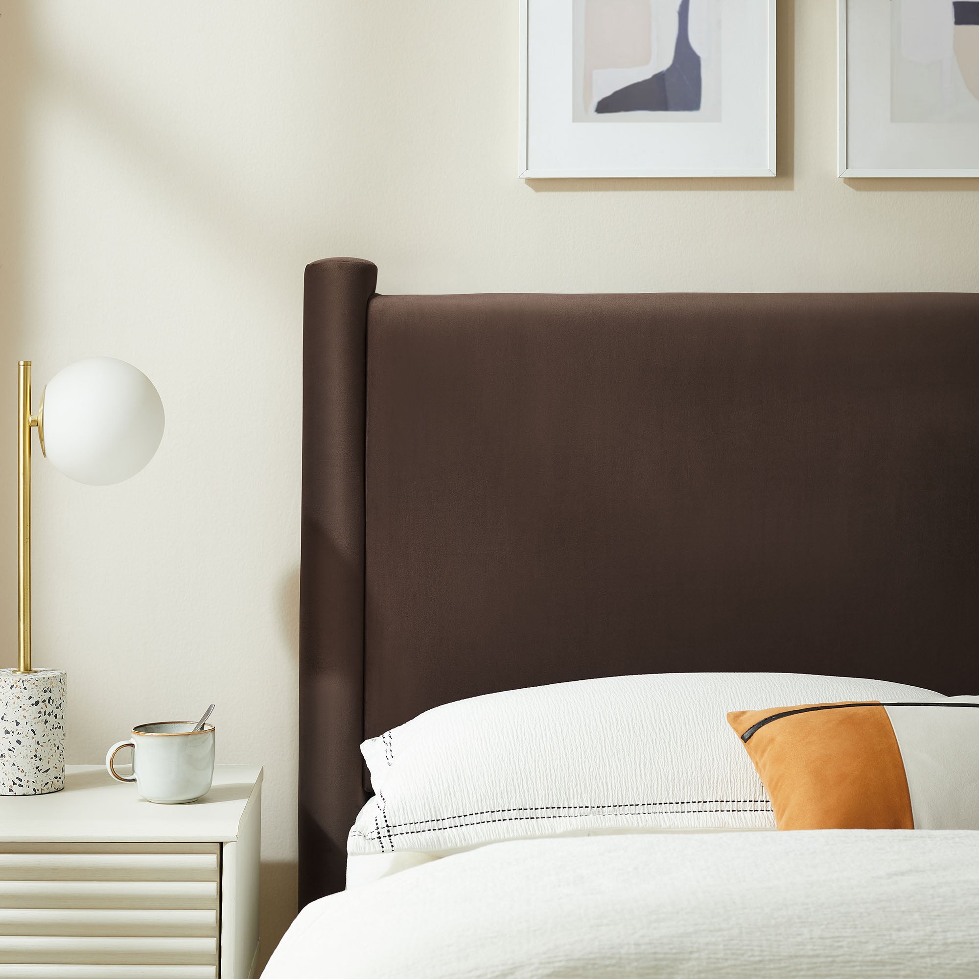 Rael Performance Velvet Twin Headboard, Chocolate Brown