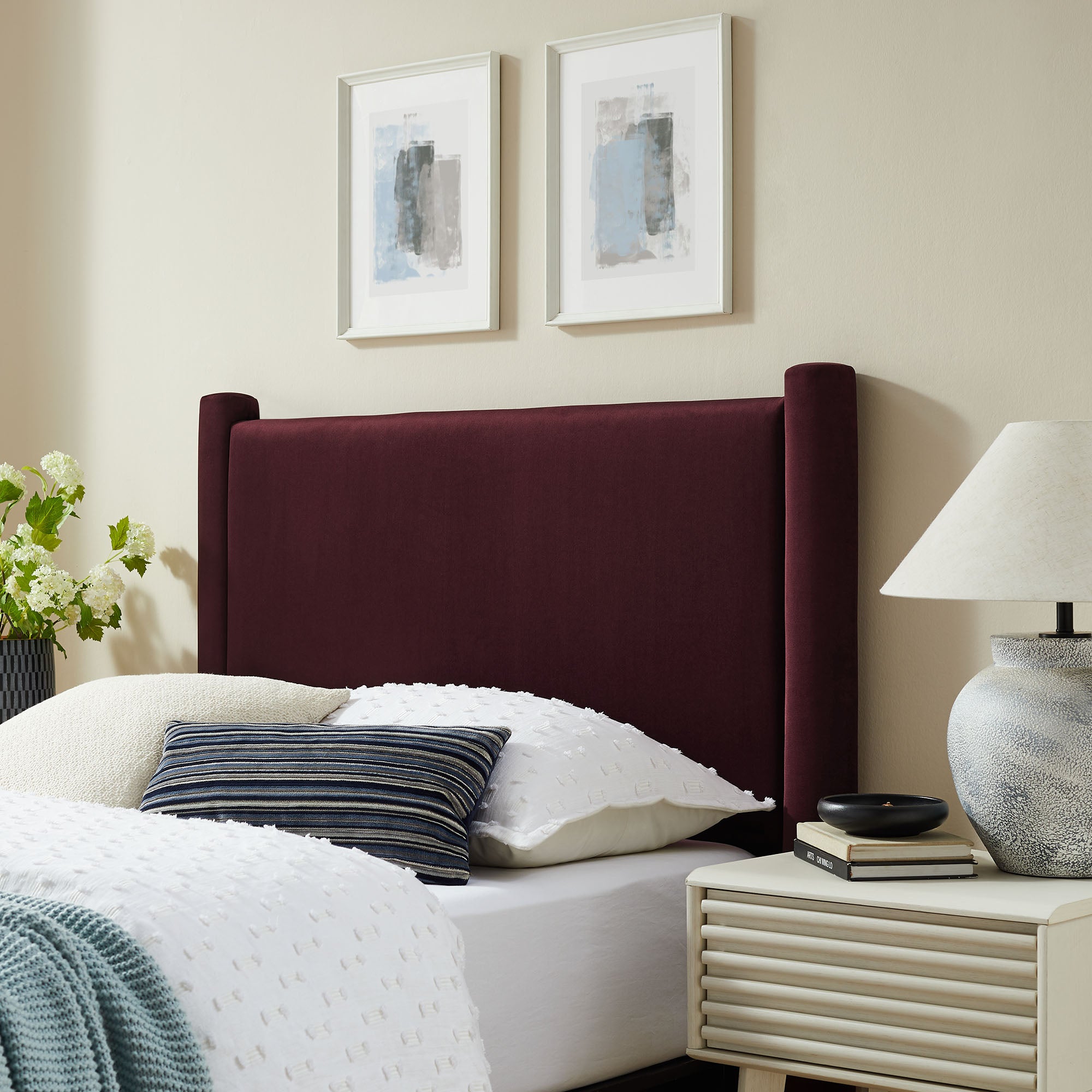 Rael Performance Velvet Twin Headboard, Mulberry