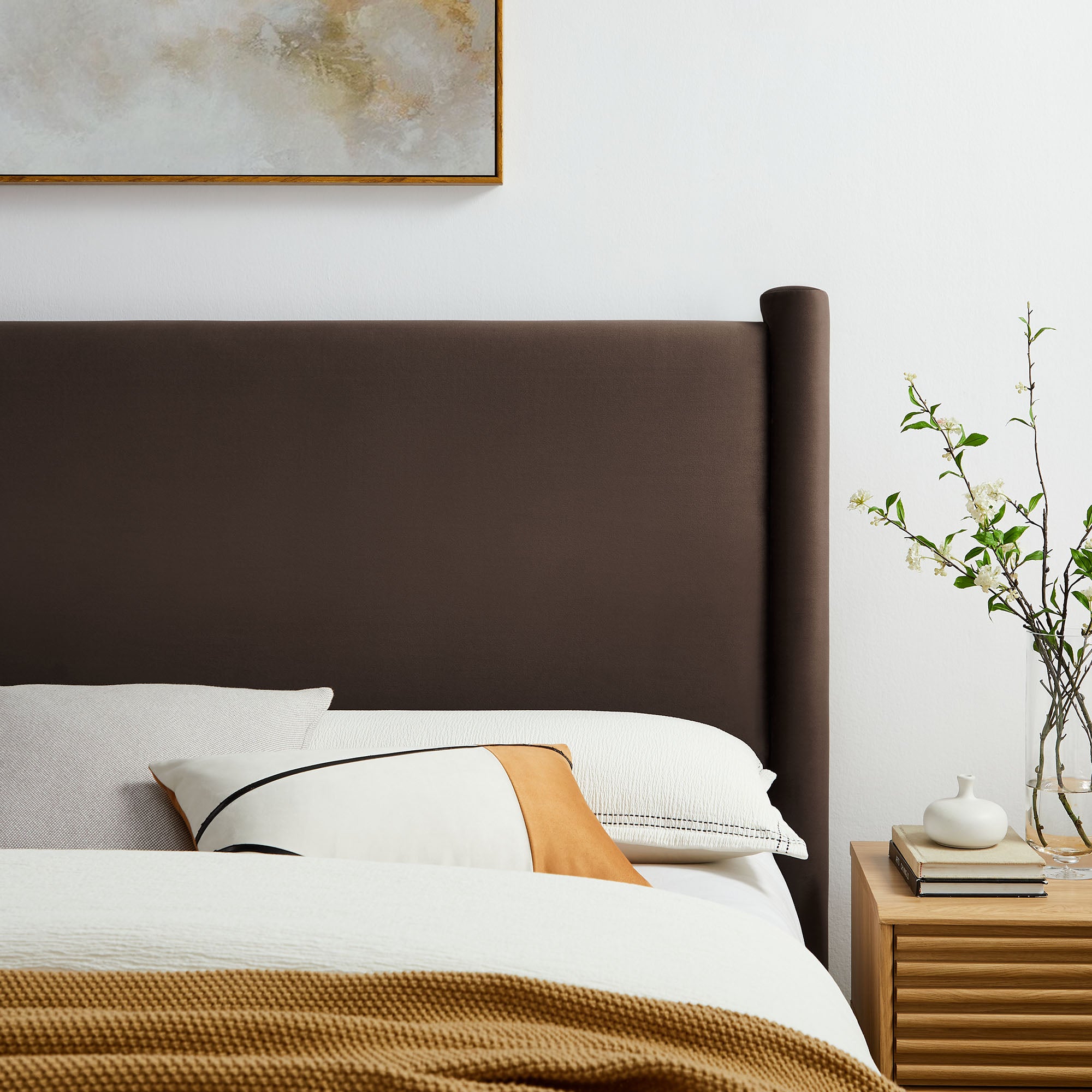 Rael Performance Velvet Full Headboard, Chocolate Brown